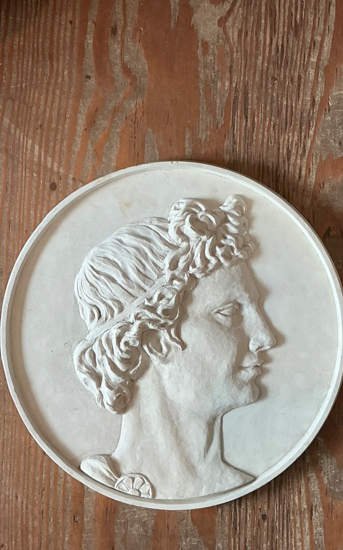 Vintage Classical Bas Relief Portrait Of Apollo Medallion