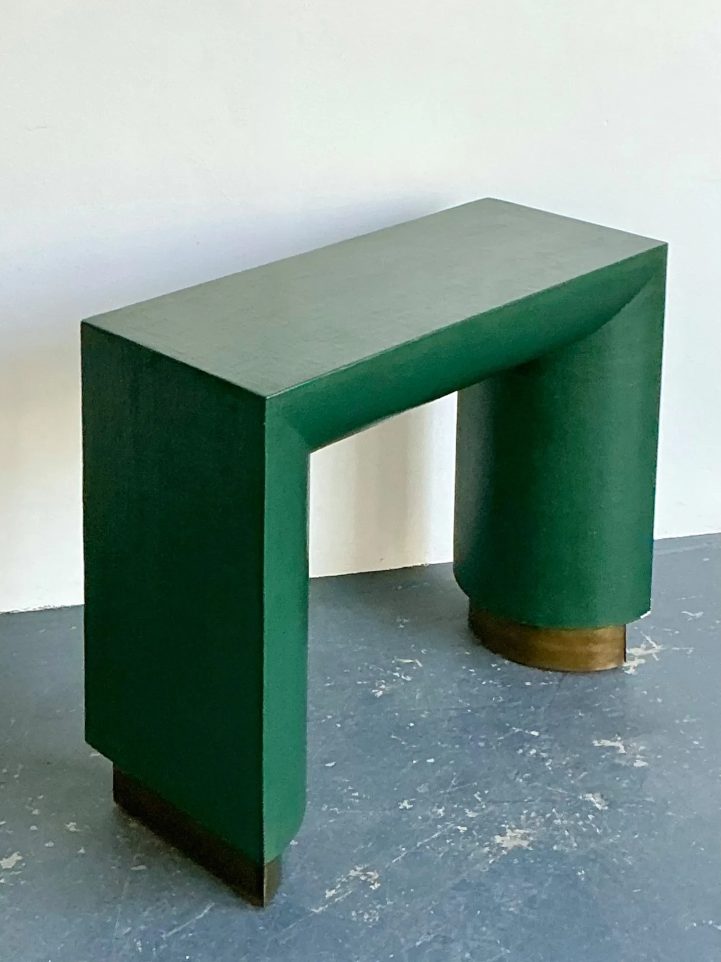 Vintage Green Grasscloth Wrapped Console Table With Mirror — additional photo 5
