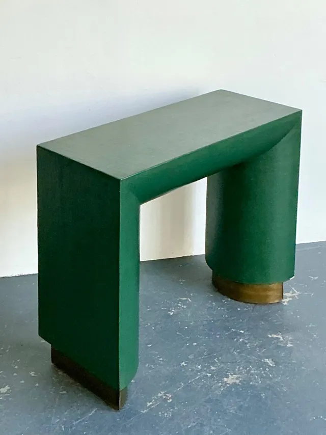 Vintage Green Grasscloth Wrapped Console Table With Mirror — additional photo 5