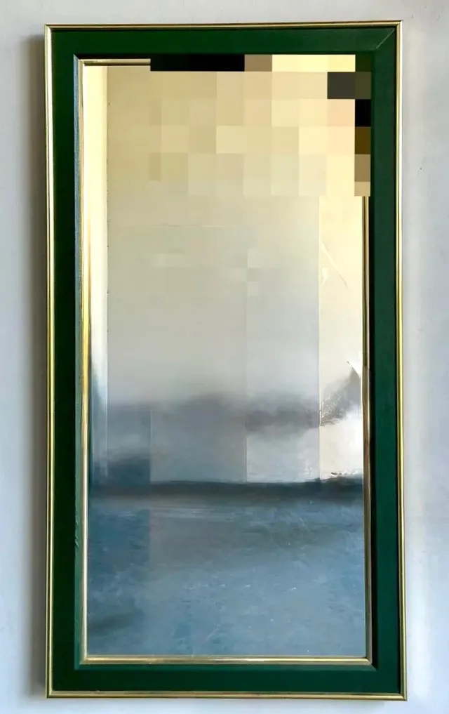 Vintage Green Grasscloth Wrapped Console Table With Mirror — additional photo 2