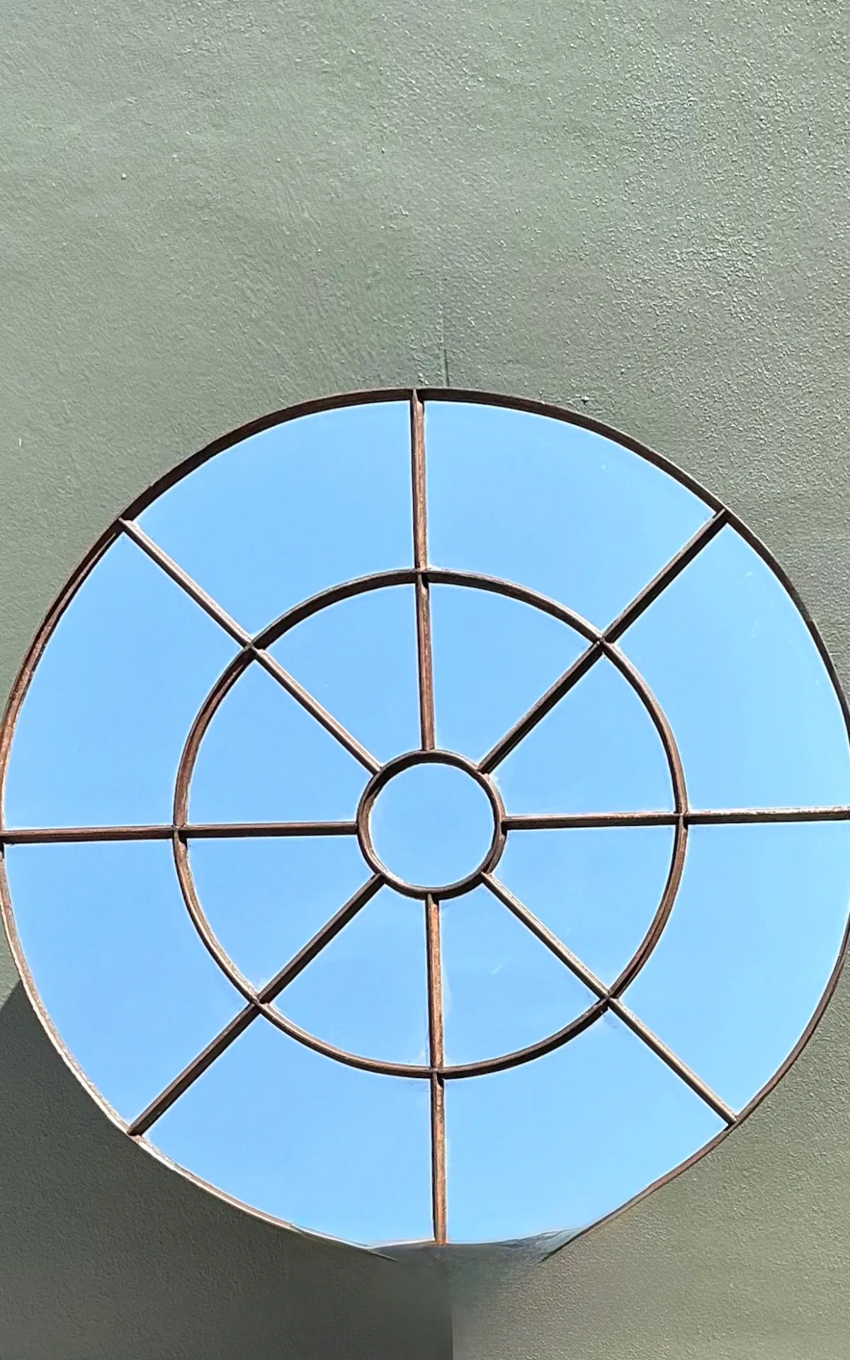 Vintage Round Wrought Iron Windowpane Mirror — additional photo 5