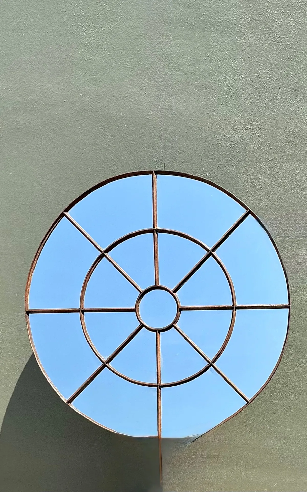 Vintage Round Wrought Iron Windowpane Mirror — additional photo 6