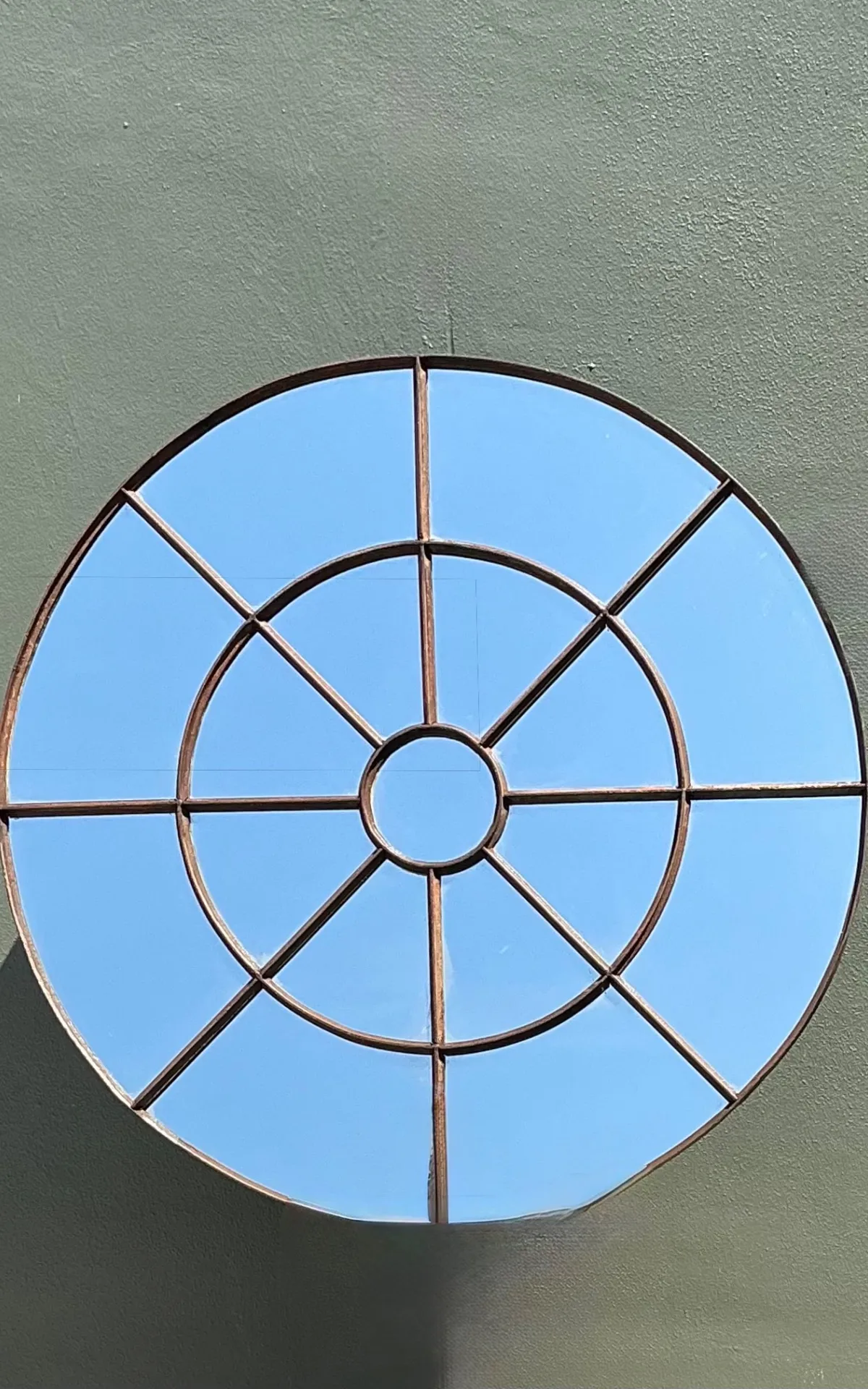 Vintage Round Wrought Iron Windowpane Mirror — additional photo 8