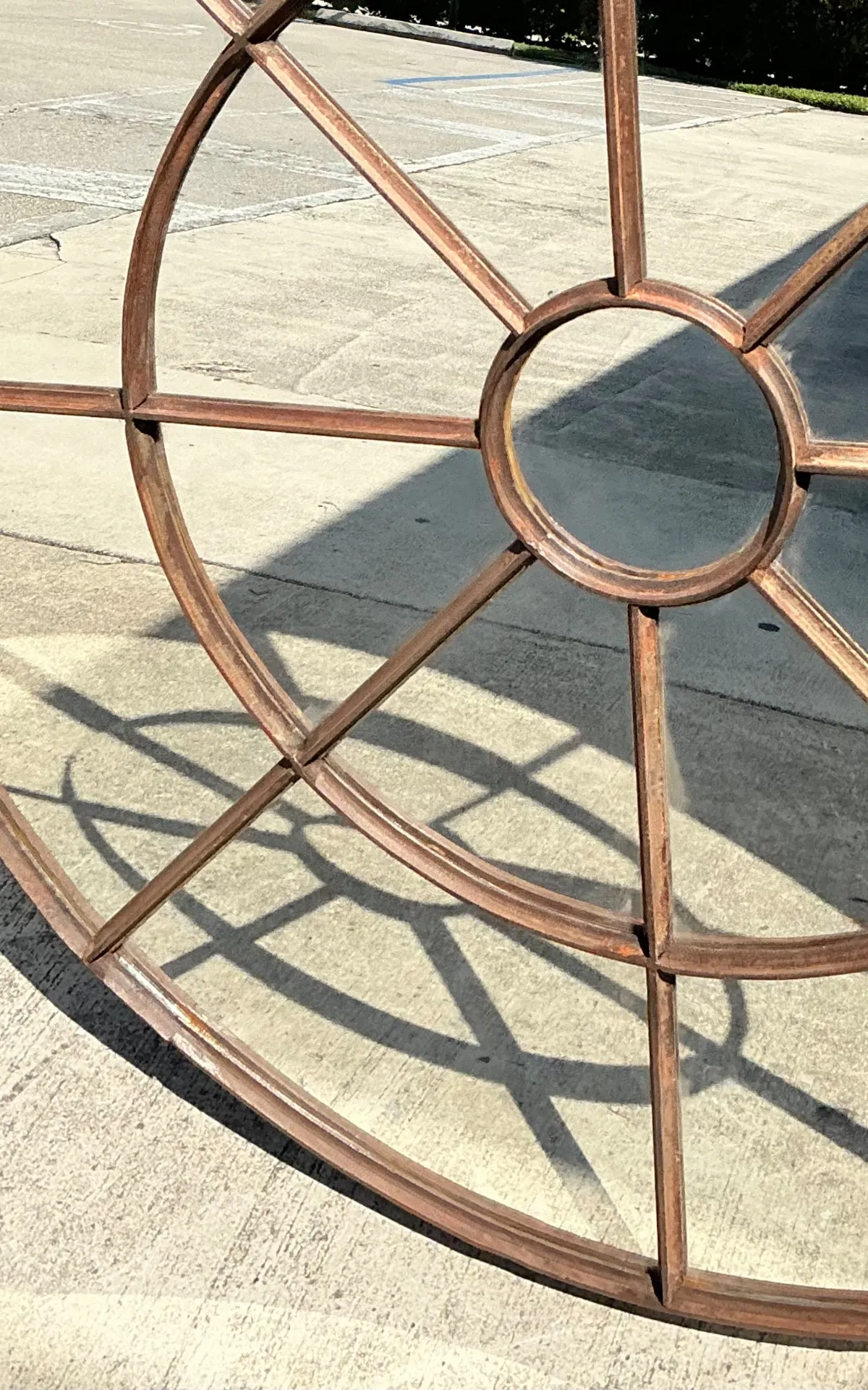 Vintage Round Wrought Iron Windowpane Mirror — additional photo 4