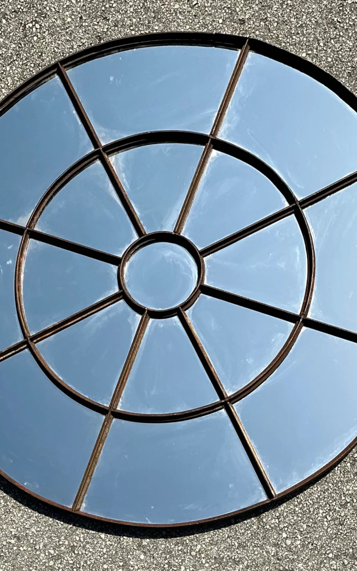 Vintage Round Wrought Iron Windowpane Mirror — additional photo 7