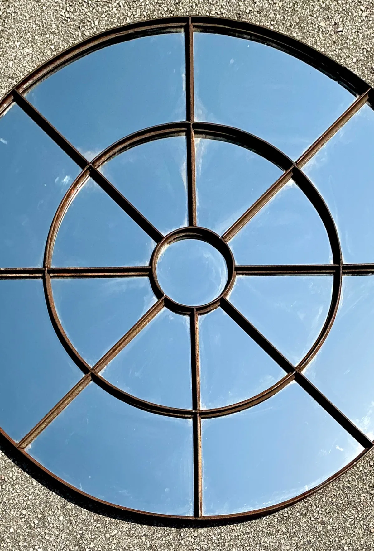Vintage Round Wrought Iron Windowpane Mirror — additional photo 2