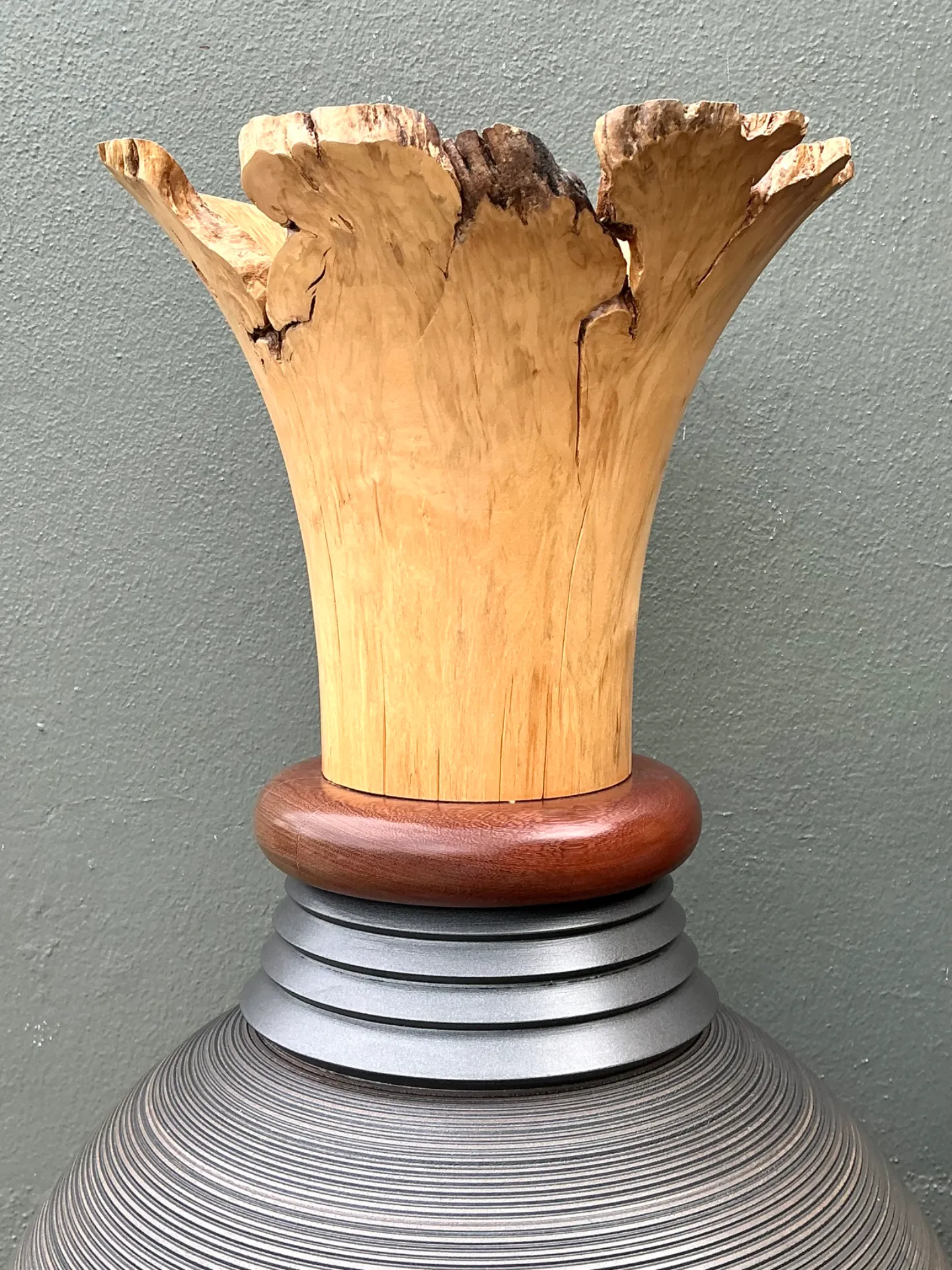 Vintage Monumental Sculptural Wood Urns - A Pair — additional photo 3