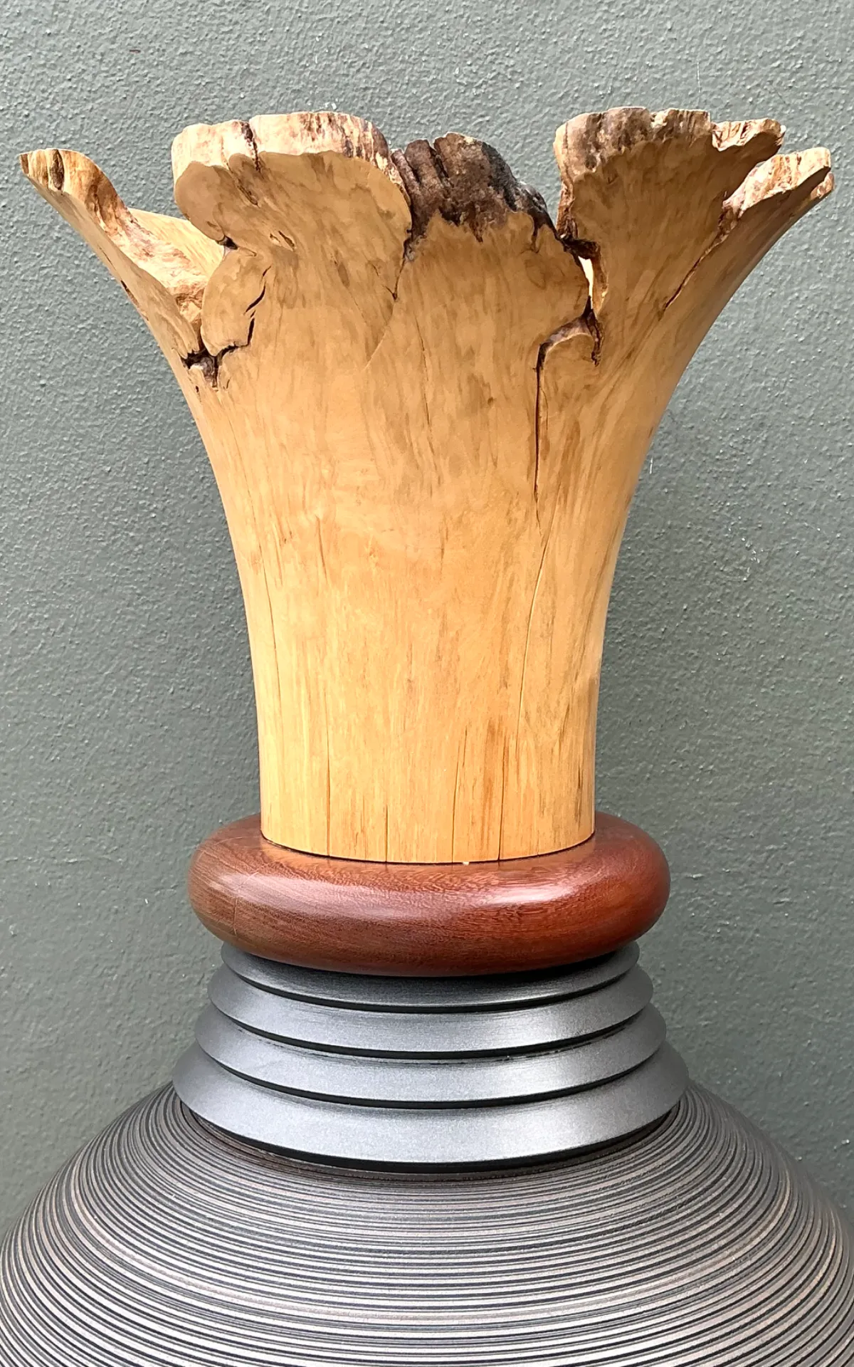 Vintage Monumental Sculptural Wood Urns - A Pair — additional photo 3