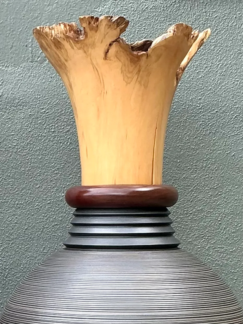 Vintage Monumental Sculptural Wood Urns - A Pair — additional photo 7