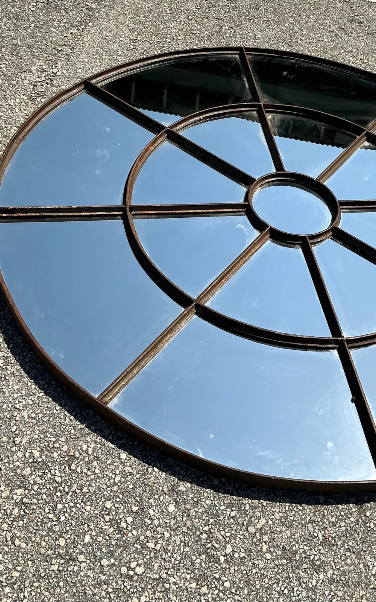 Vintage Round Wrought Iron Windowpane Mirror — additional photo 3