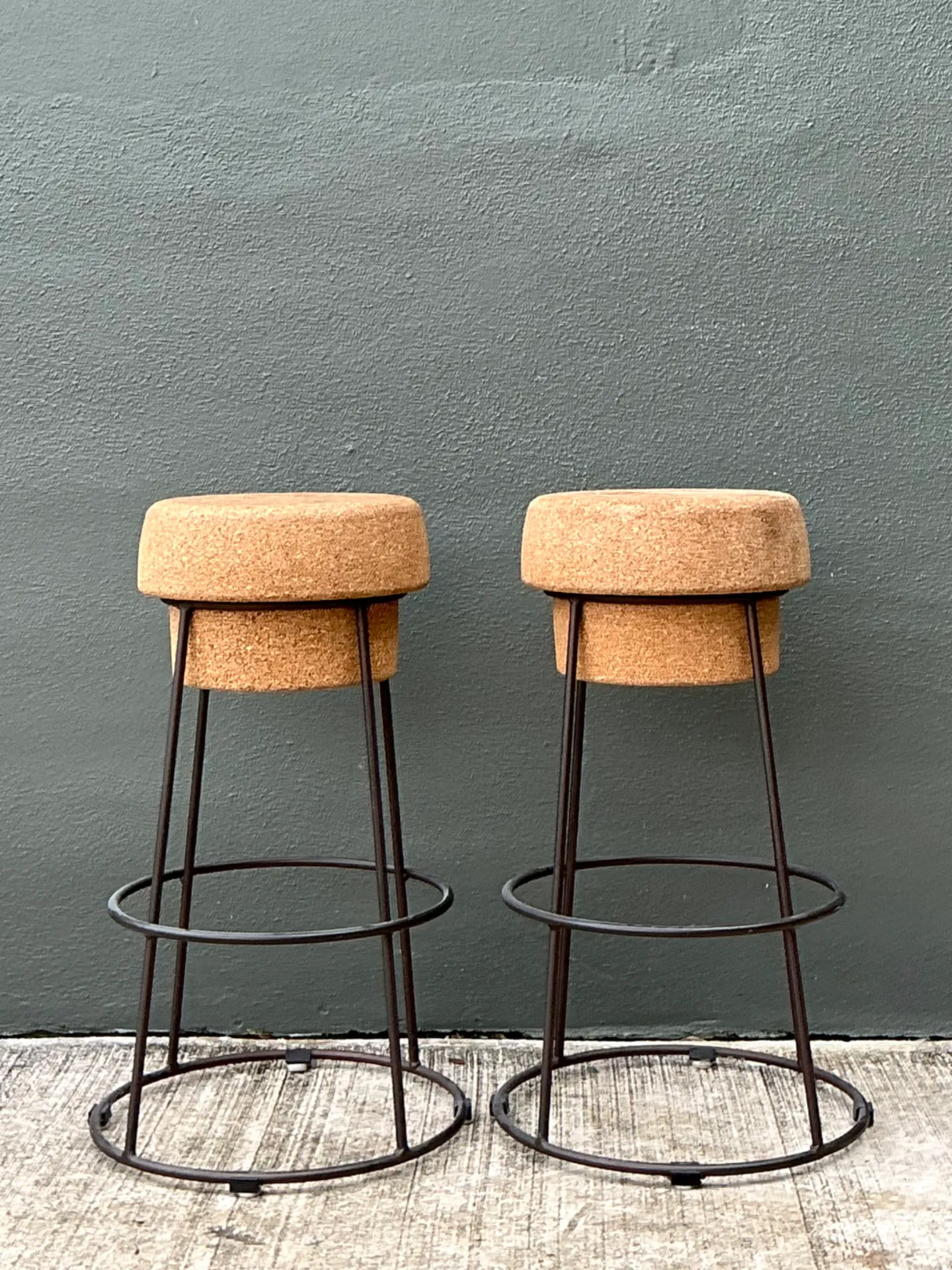 Vintage Cork and Metal Bar Stools - A Pair — additional photo 6