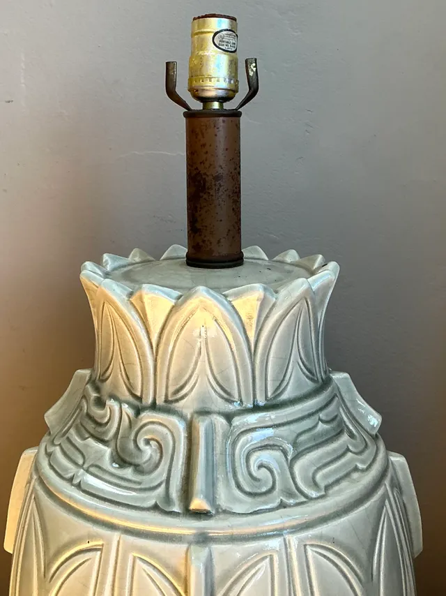 Vintage Glazed Ceramic Table Lamp with Wood Base — additional photo 3