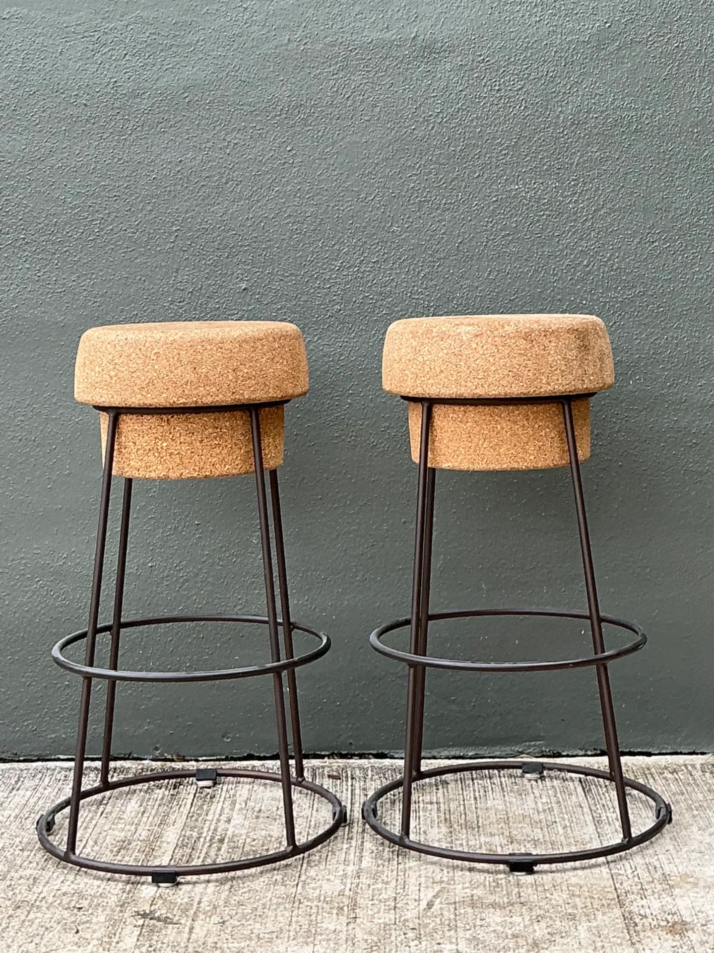 Vintage Cork and Metal Bar Stools - A Pair — additional photo 2