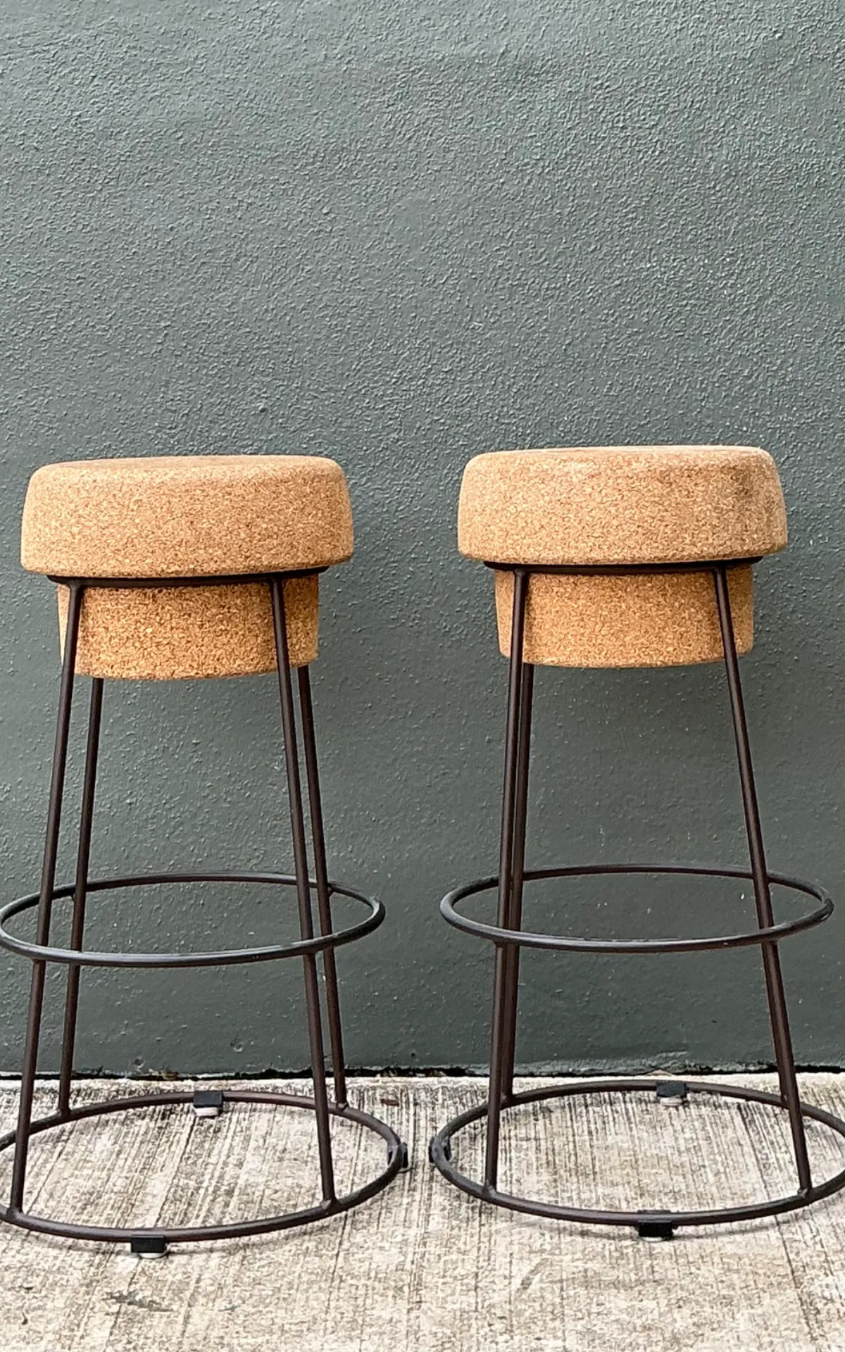 Vintage Cork and Metal Bar Stools - A Pair — additional photo 2