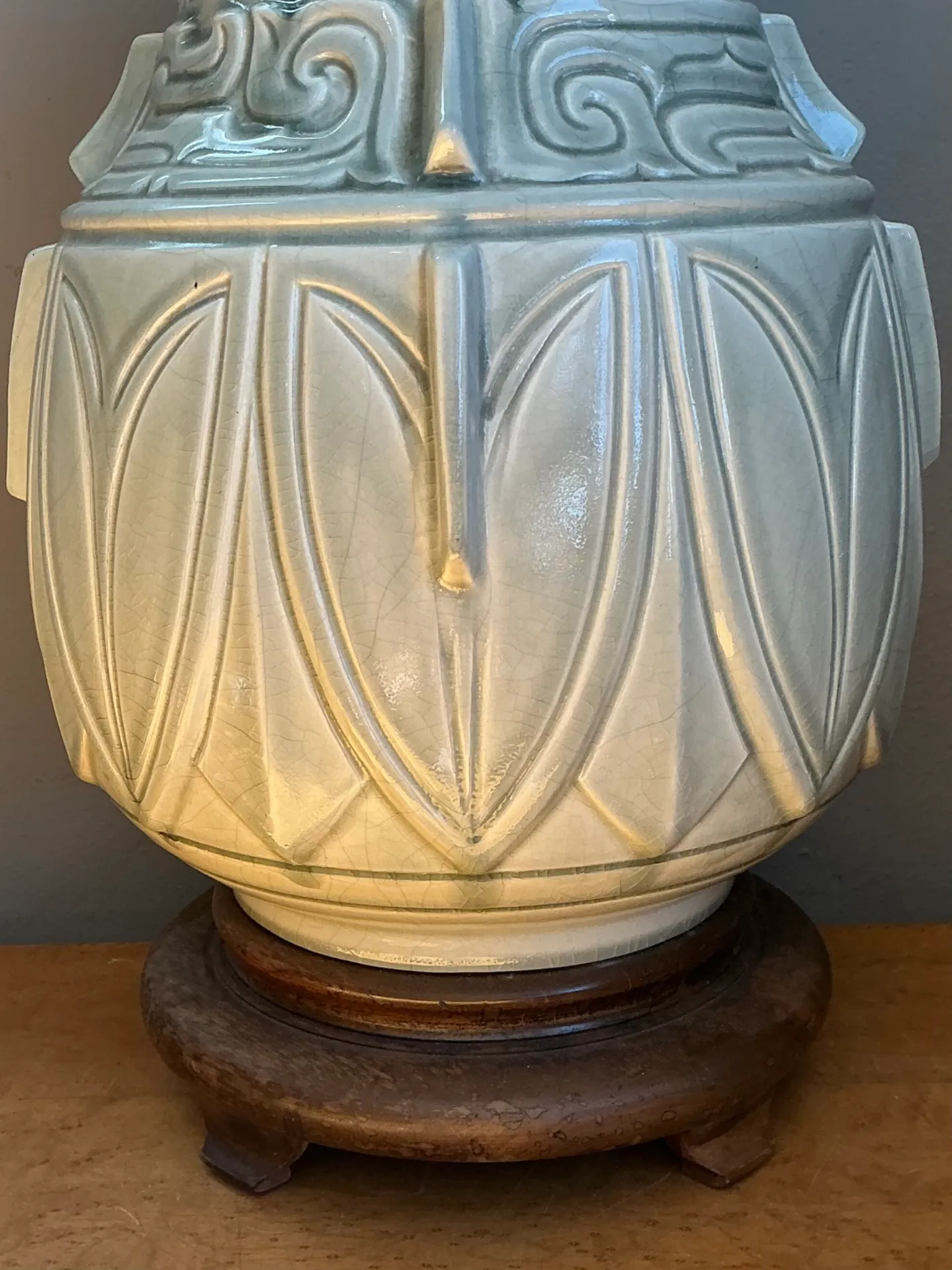 Vintage Glazed Ceramic Table Lamp with Wood Base — additional photo 4