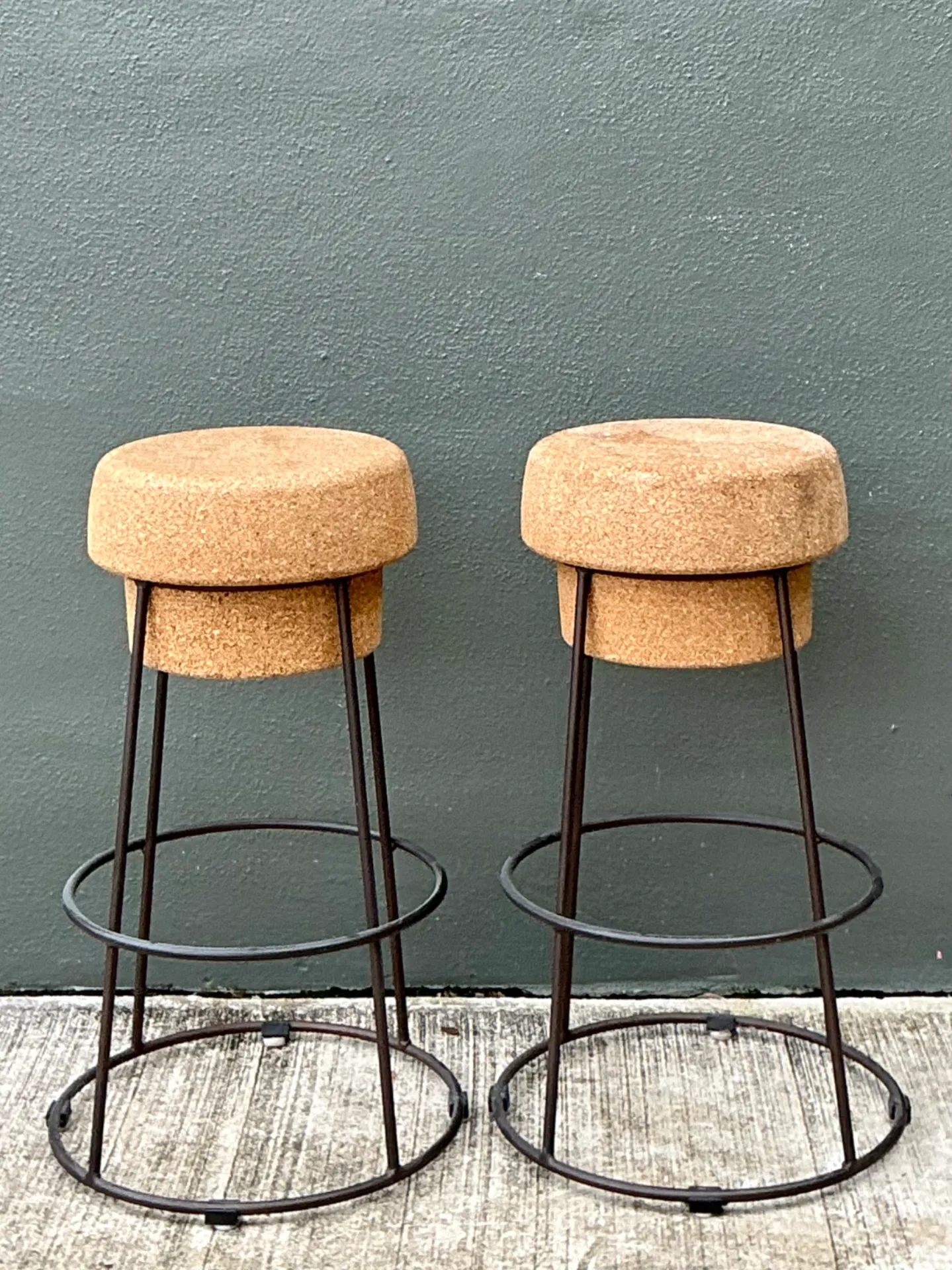 Vintage Cork and Metal Bar Stools - A Pair — additional photo 8