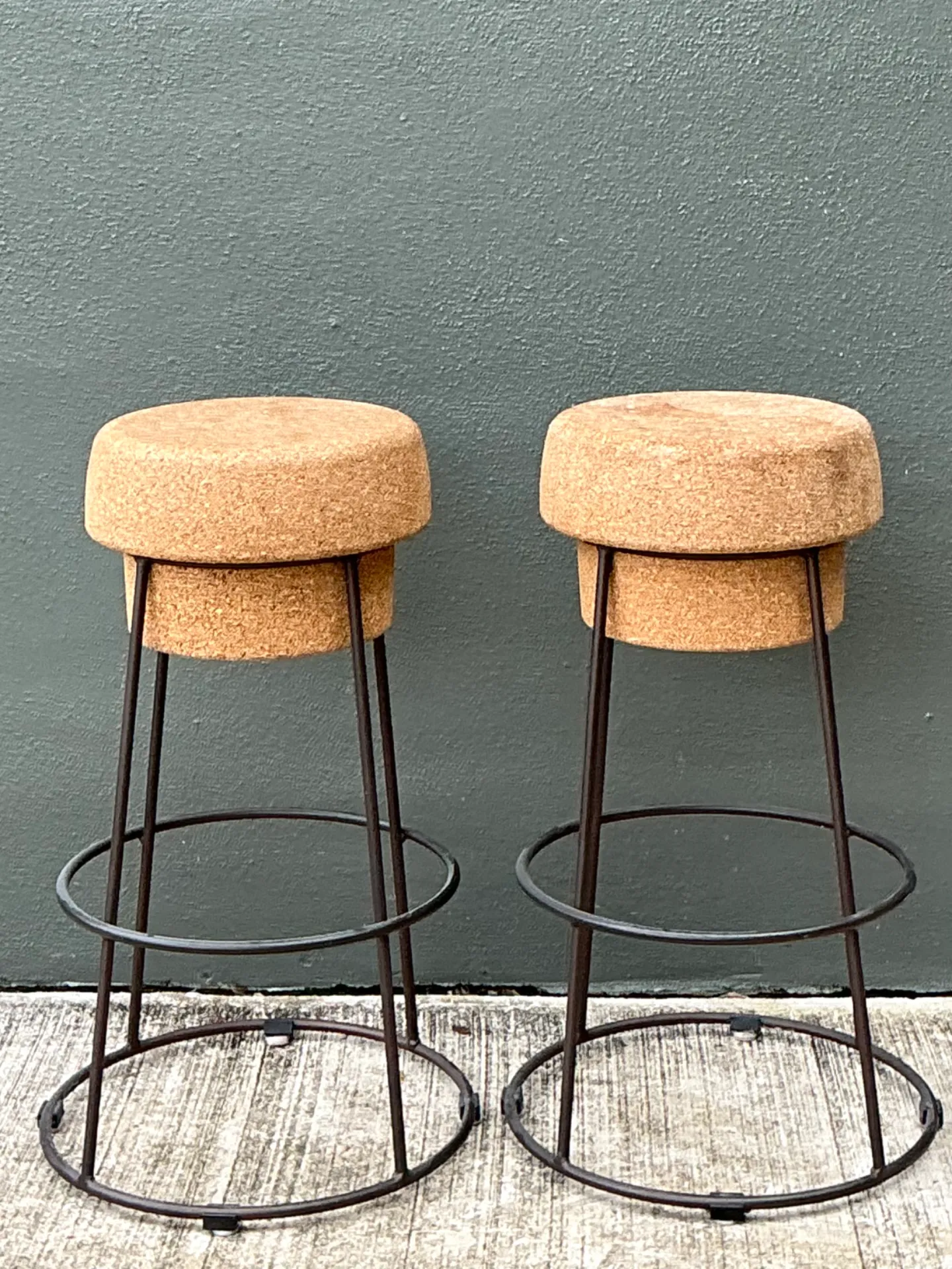 Vintage Cork and Metal Bar Stools - A Pair — additional photo 5