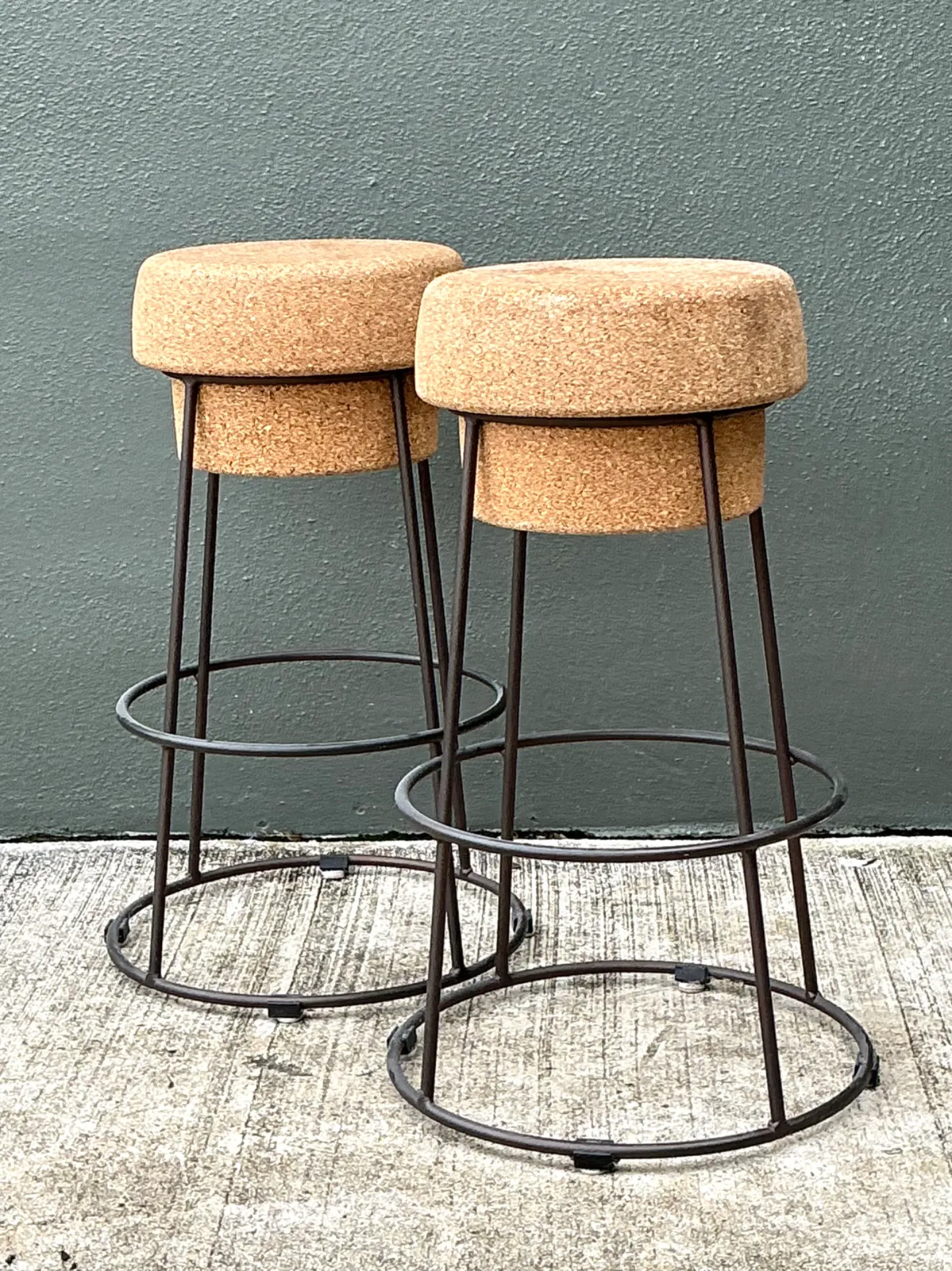 Vintage Cork and Metal Bar Stools - A Pair — additional photo 3