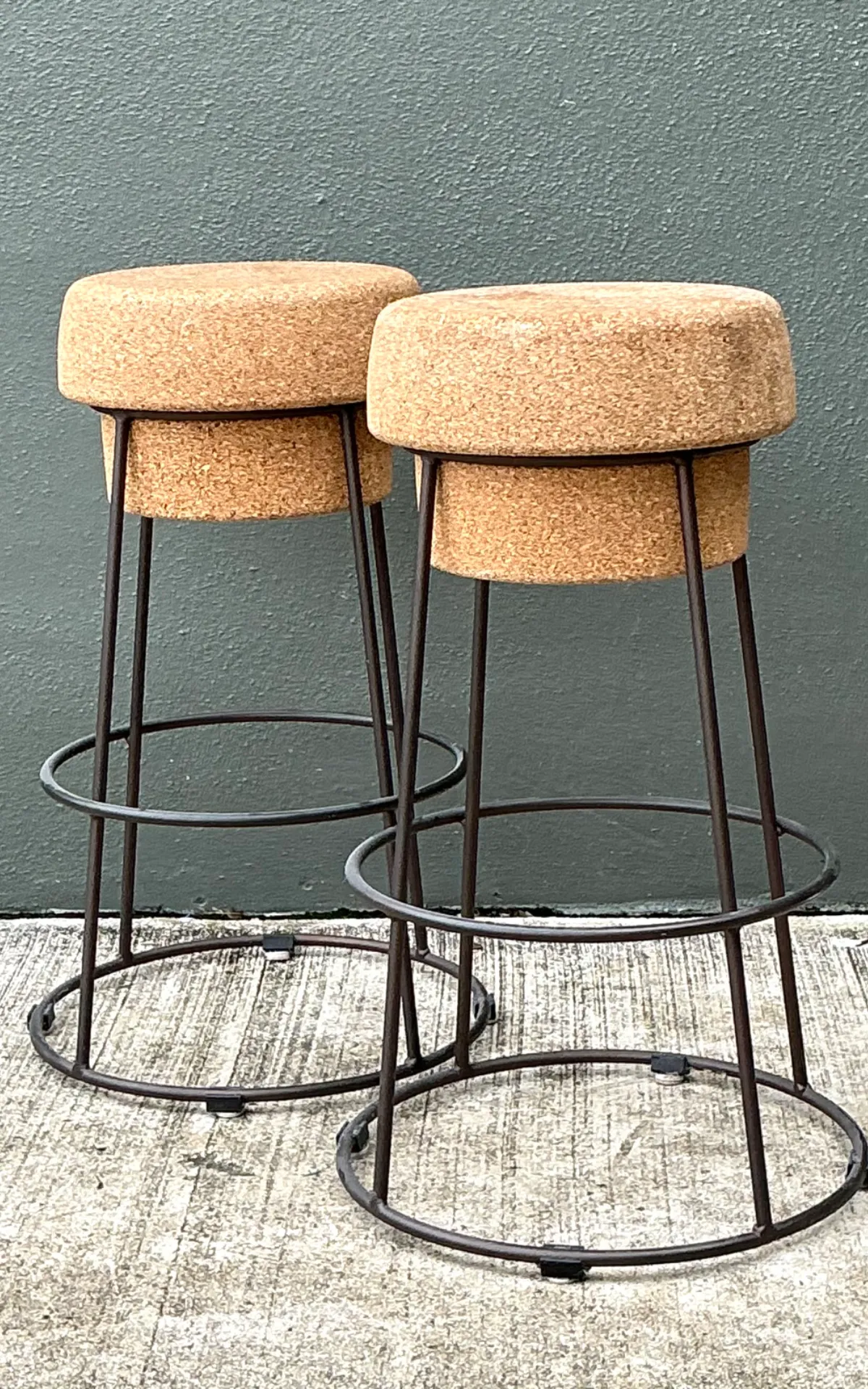 Vintage Cork and Metal Bar Stools - A Pair — additional photo 3