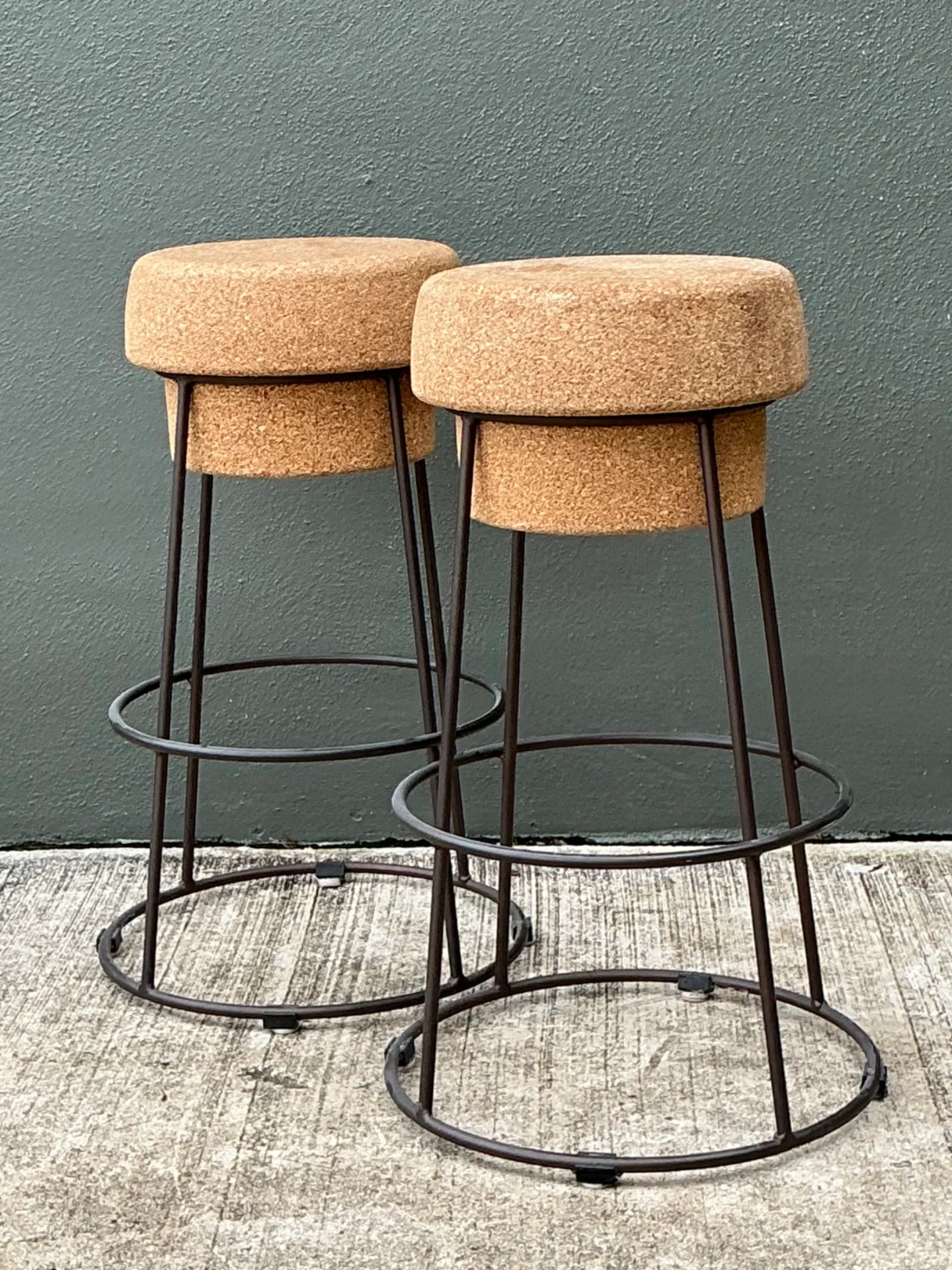 Vintage Cork and Metal Bar Stools - A Pair — additional photo 1