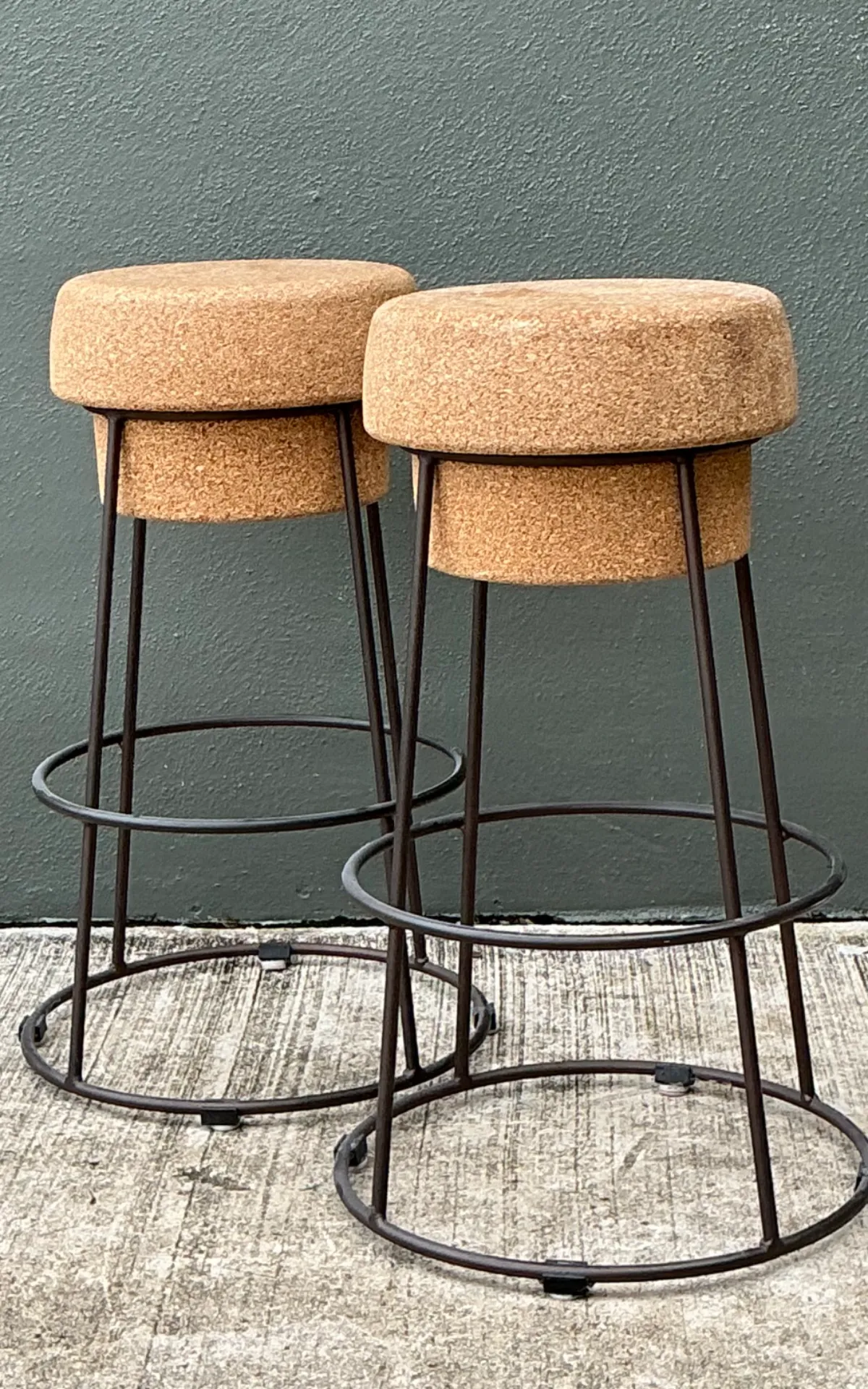 Vintage Cork and Metal Bar Stools - A Pair — additional photo 1