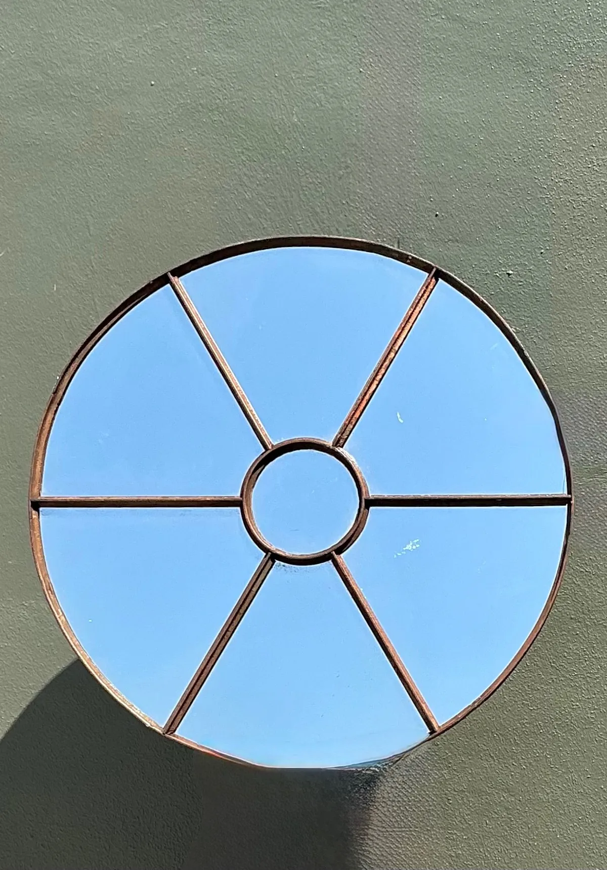 Vintage Wrought Iron Round Windowpane Mirror — additional photo 8