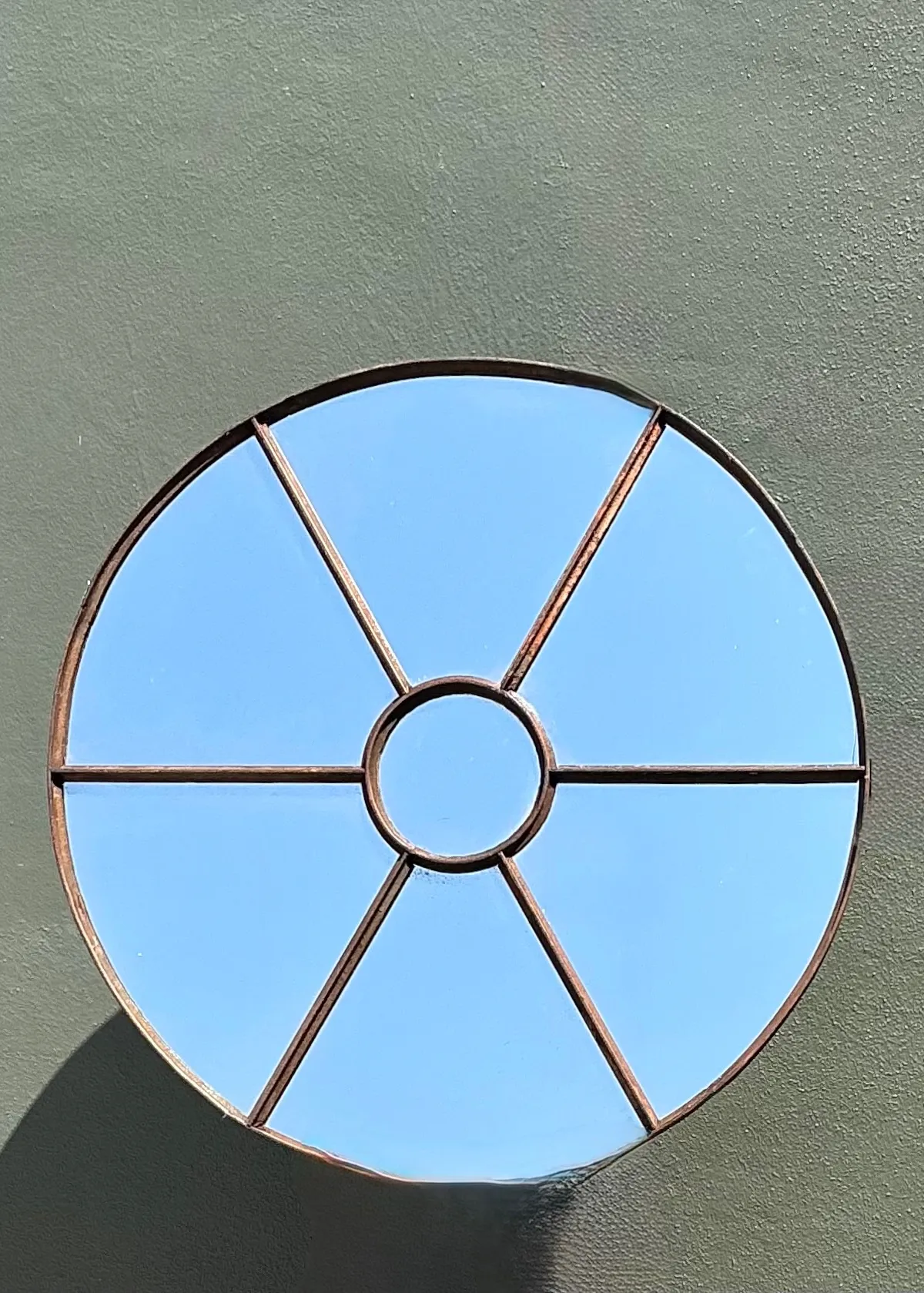 Vintage Wrought Iron Round Windowpane Mirror — additional photo 5