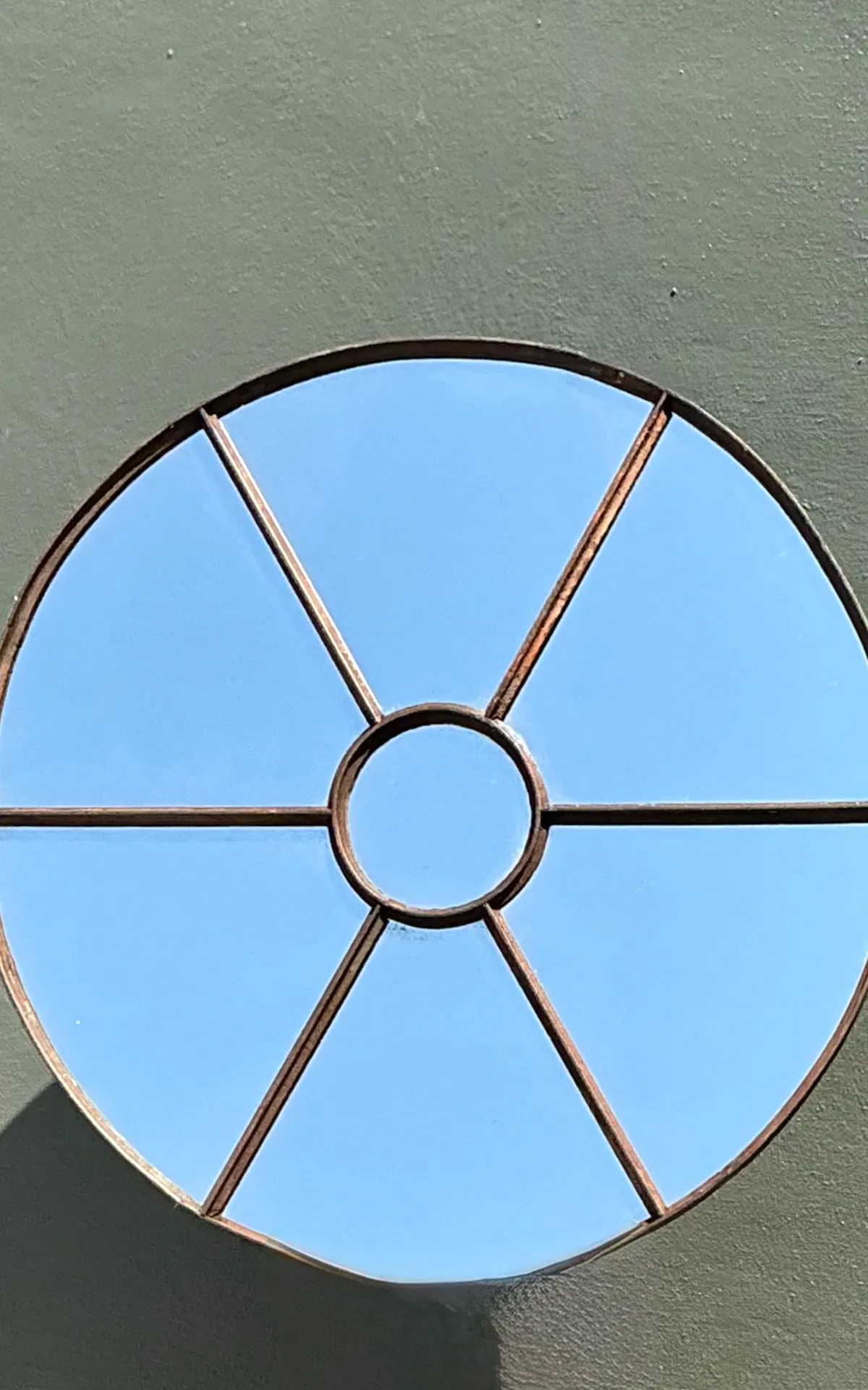 Vintage Wrought Iron Round Windowpane Mirror — additional photo 6
