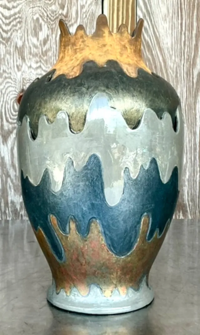 Vintage Boho Monumental Layered Ripple Ceramic Vase — additional photo 7