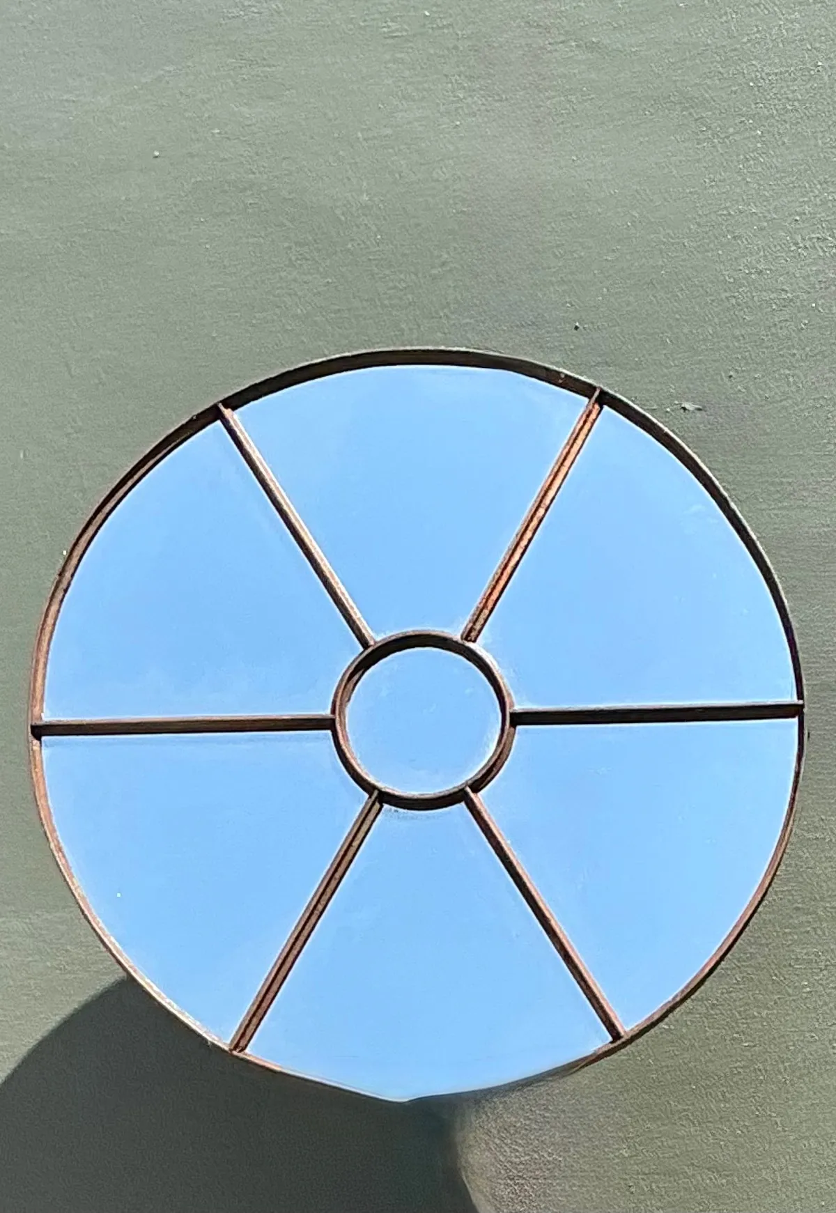 Vintage Wrought Iron Round Windowpane Mirror — additional photo 7