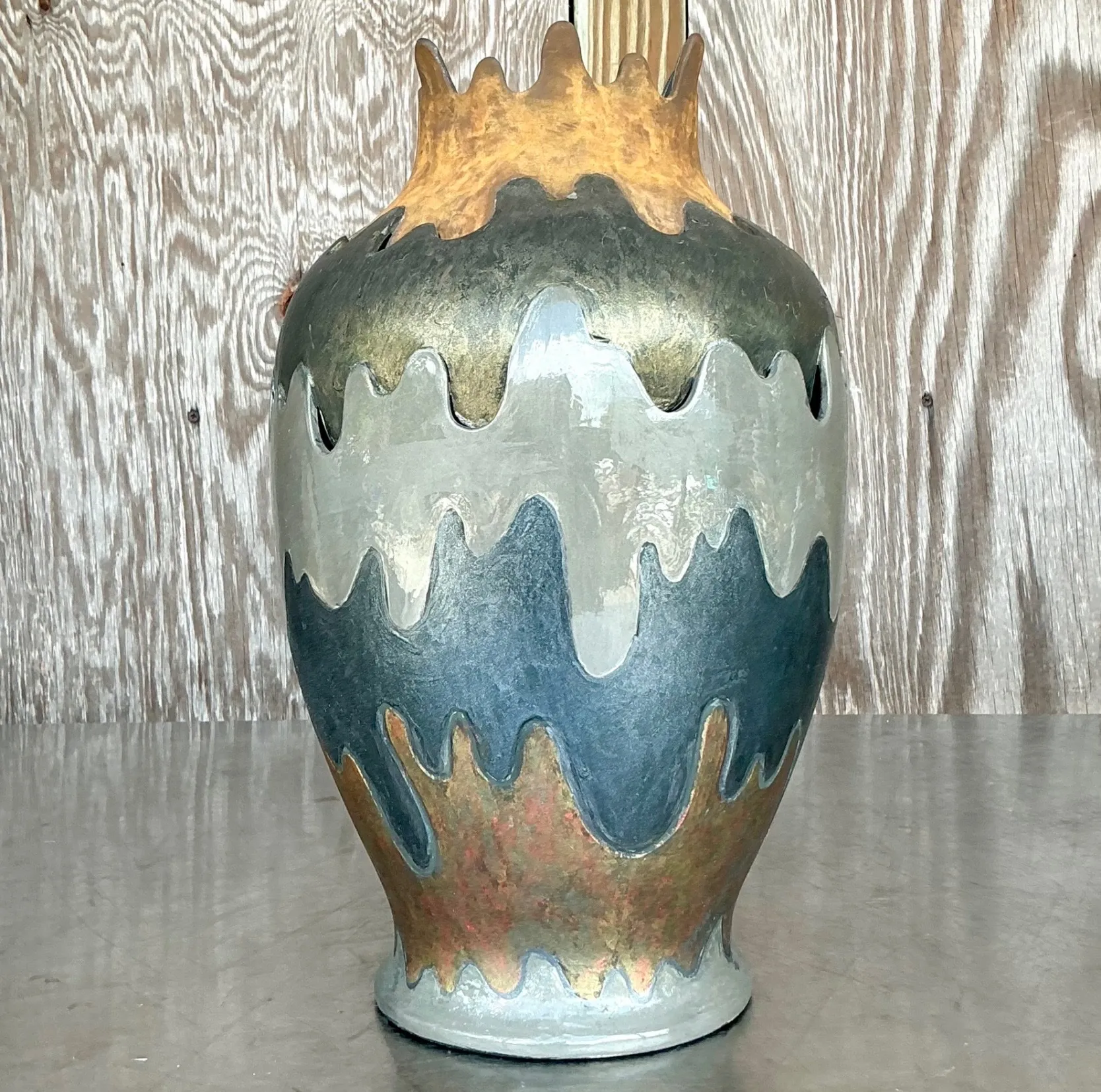 Vintage Boho Monumental Layered Ripple Ceramic Vase — additional photo 3