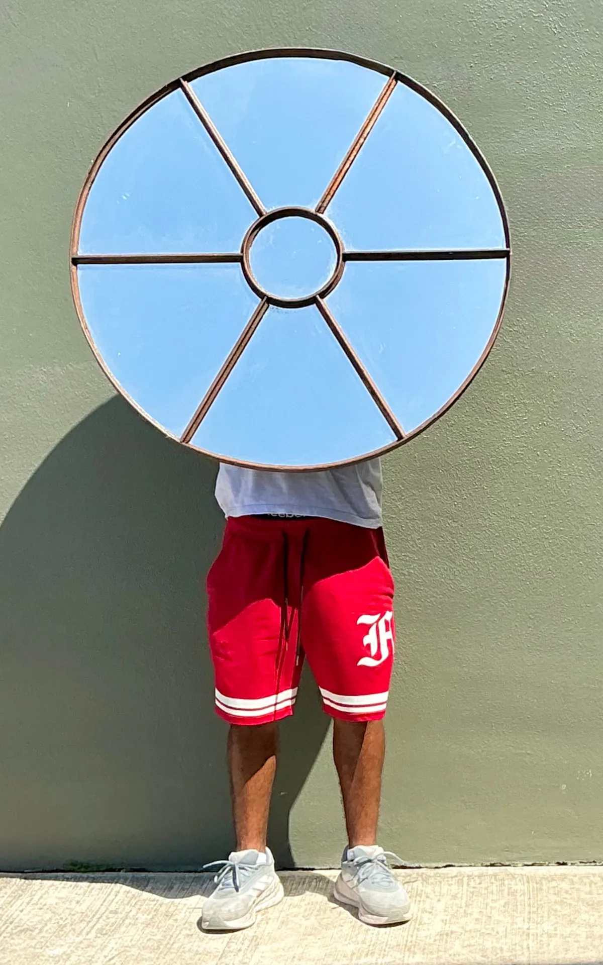 Vintage Wrought Iron Round Windowpane Mirror — additional photo 3