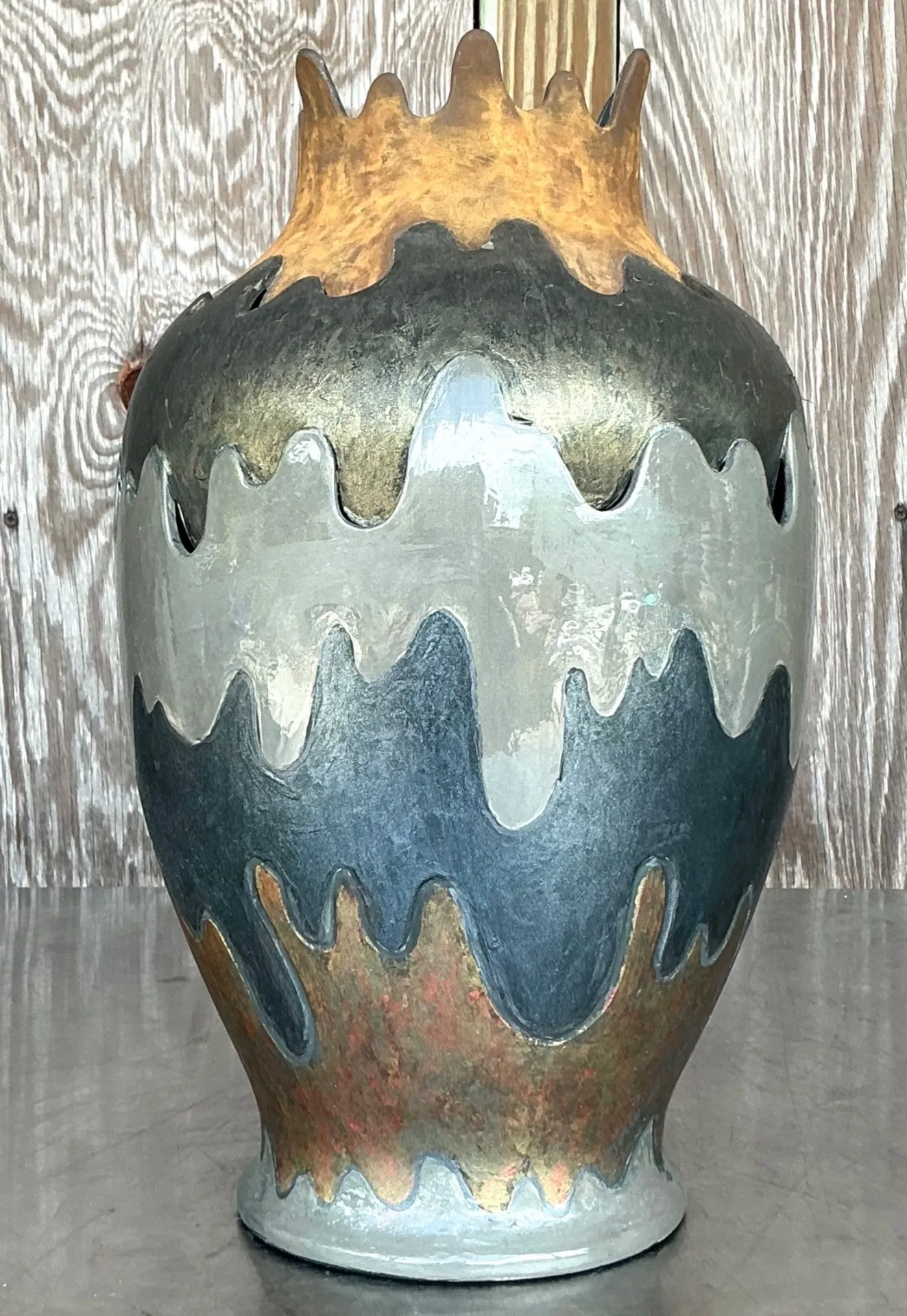 Vintage Boho Monumental Layered Ripple Ceramic Vase — additional photo 1