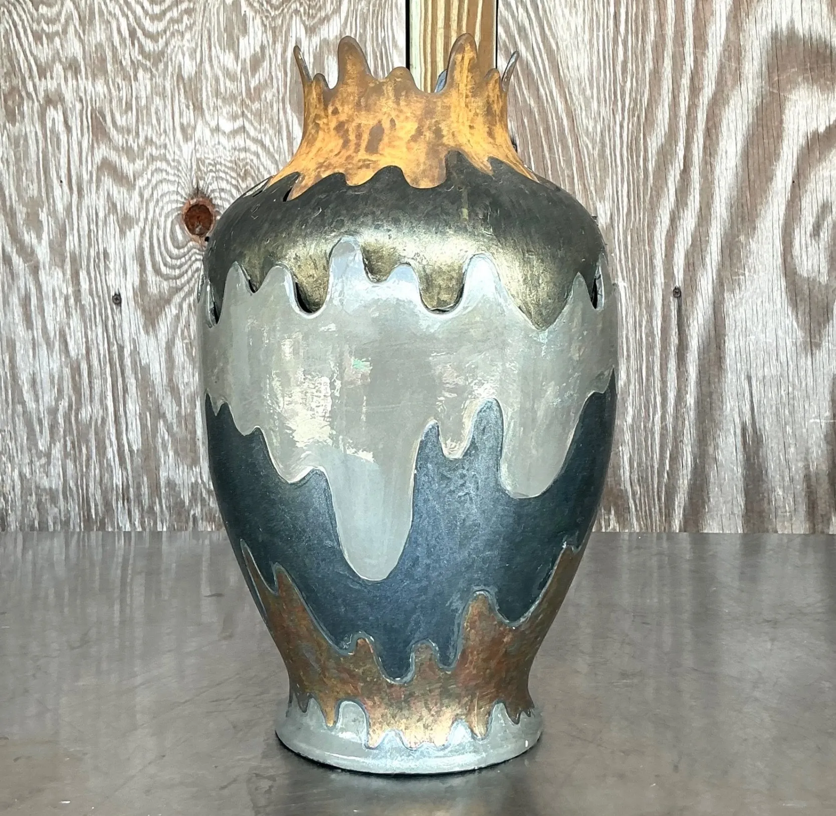 Vintage Boho Monumental Layered Ripple Ceramic Vase — additional photo 6