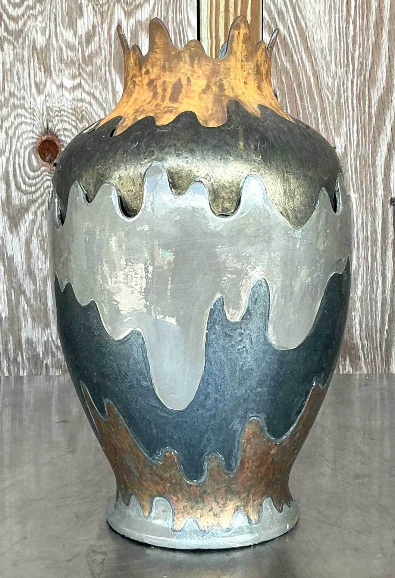 Vintage Boho Monumental Layered Ripple Ceramic Vase — additional photo 4