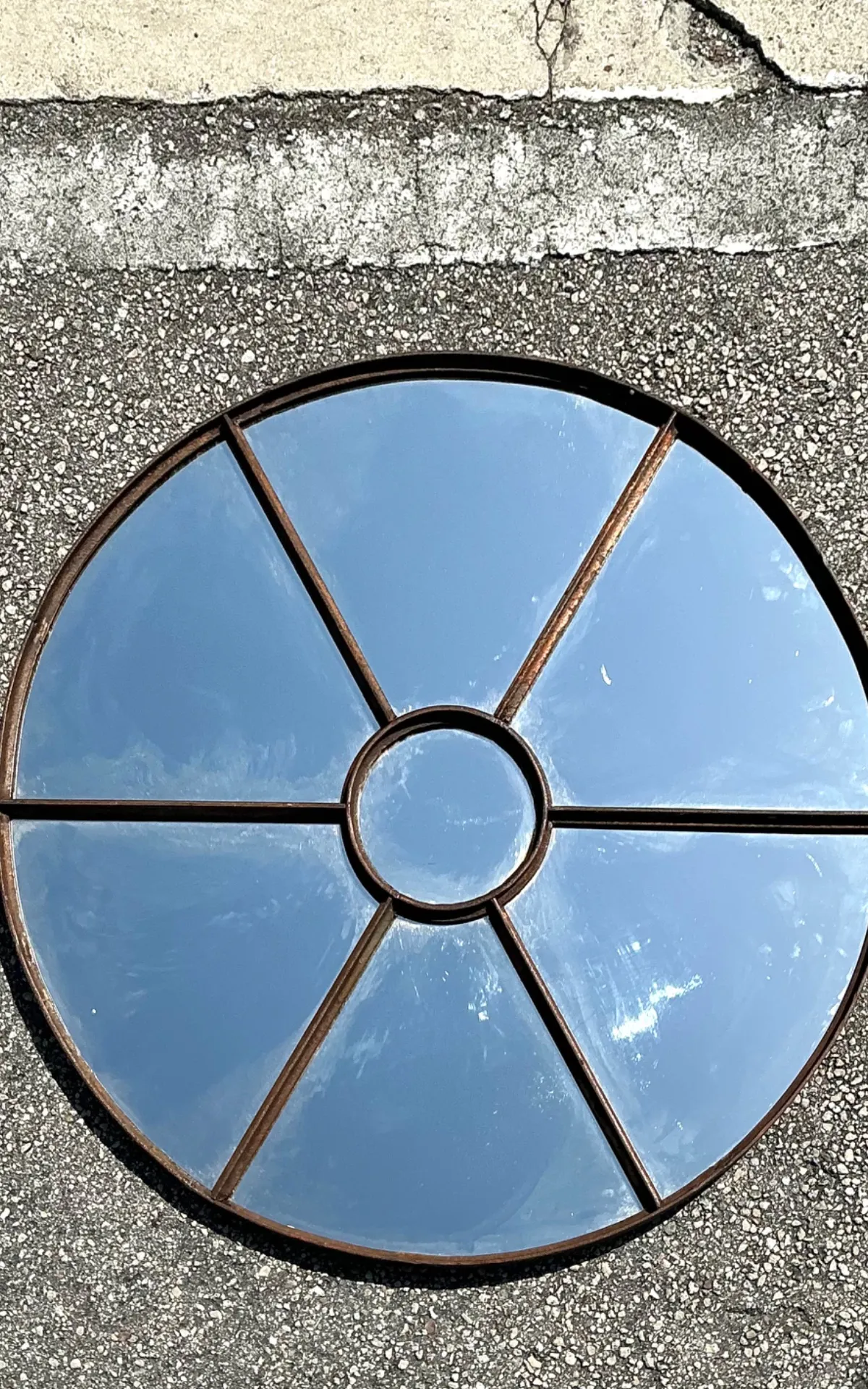 Vintage Wrought Iron Round Windowpane Mirror