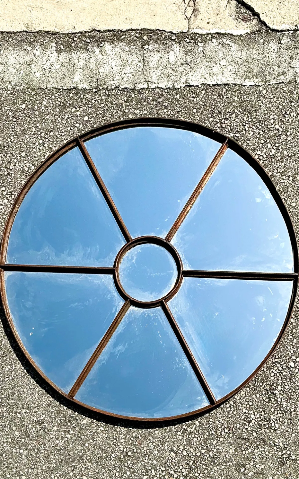 Vintage Wrought Iron Round Windowpane Mirror — additional photo 4