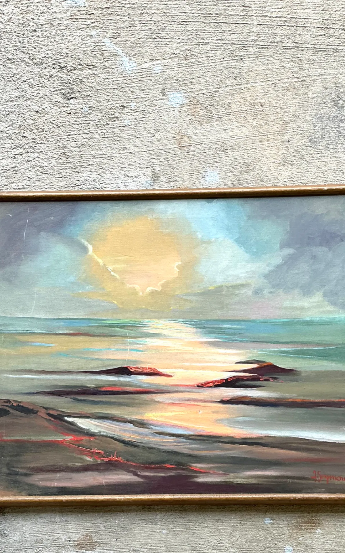 Vintage Framed Seascape Oil Painting