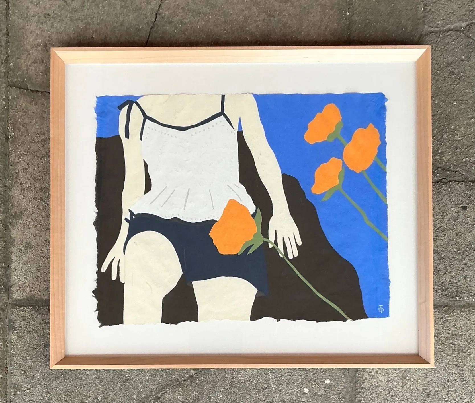 Vintage Boho Original Theresa Drapkin Pastel on Paper Figurative Drawing — additional photo 6
