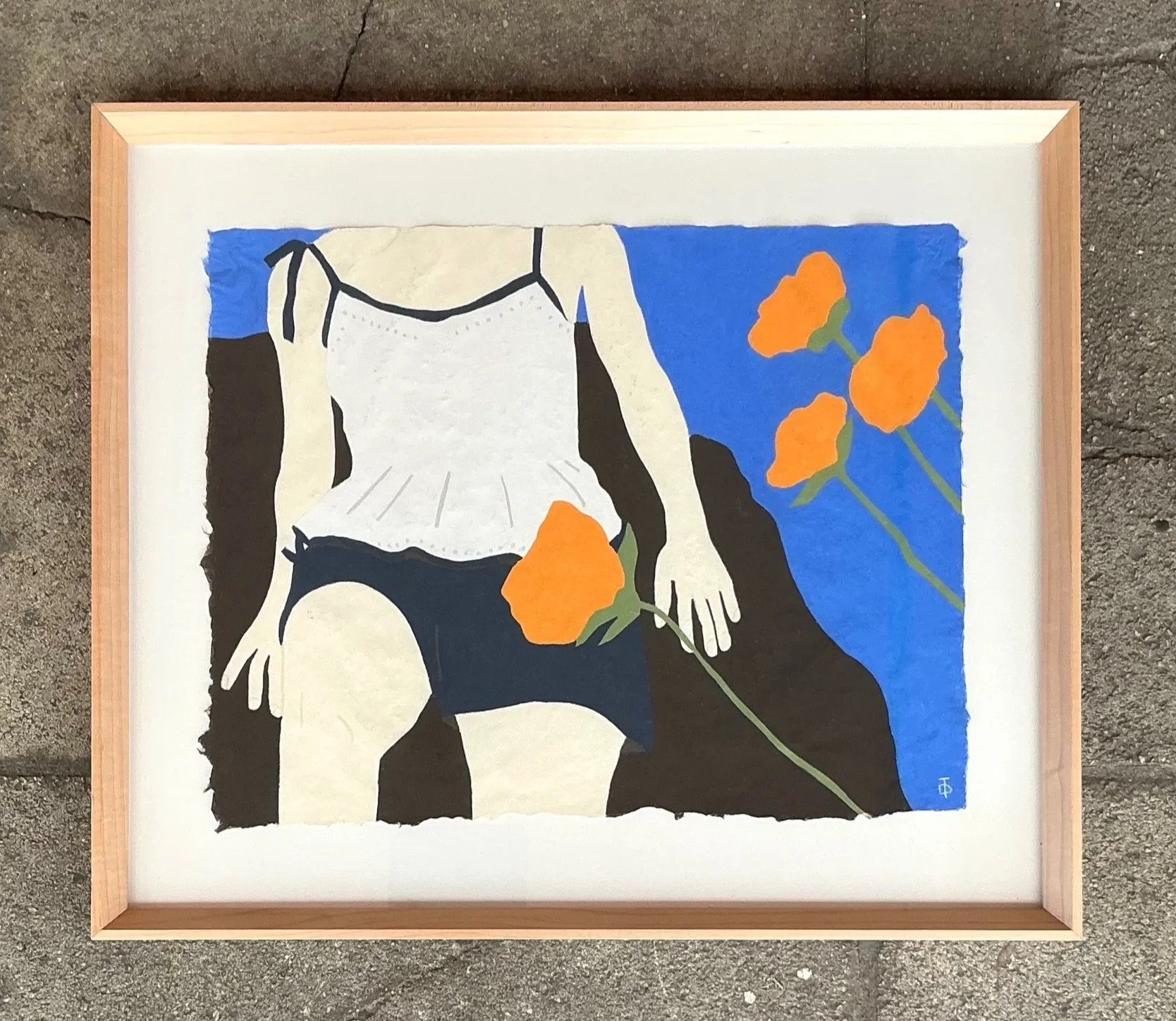 Vintage Boho Original Theresa Drapkin Pastel on Paper Figurative Drawing — additional photo 3