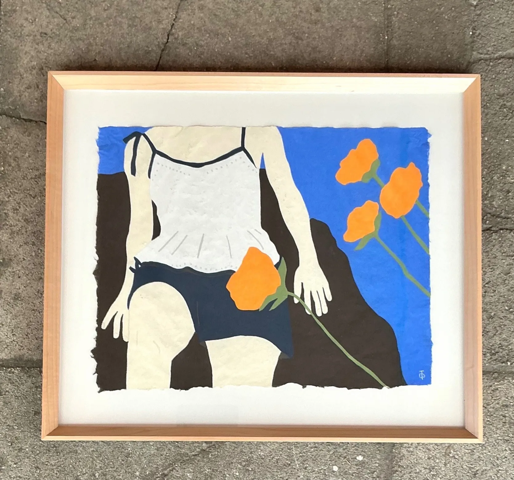 Vintage Boho Original Theresa Drapkin Pastel on Paper Figurative Drawing — additional photo 2