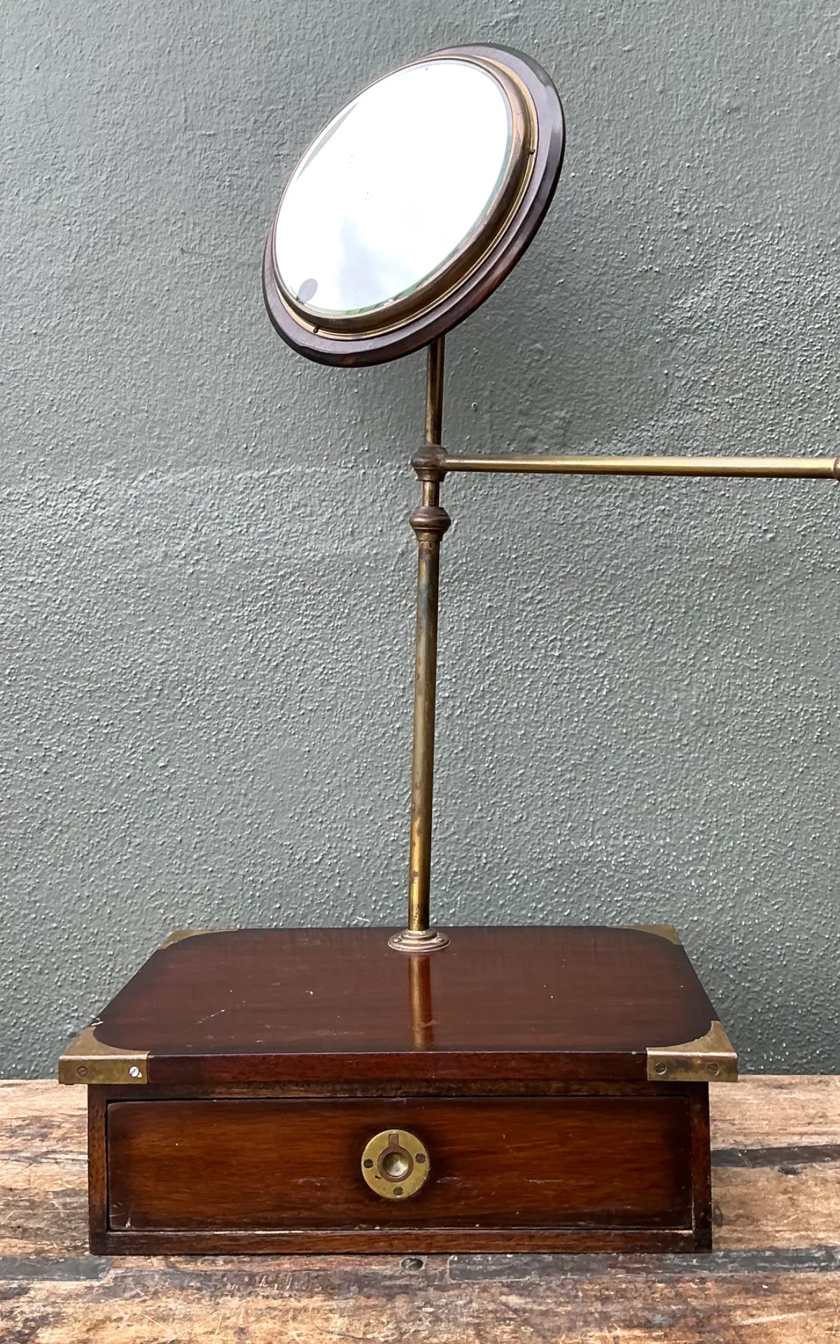 Vintage Brass and Wood Campaign Vanity Mirror — additional photo 8
