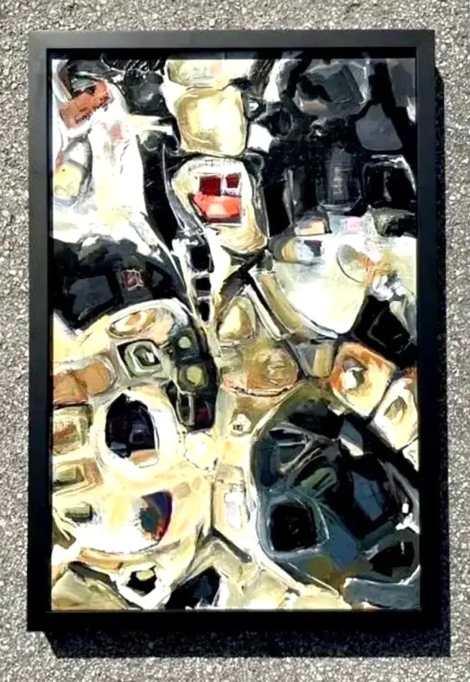 Vintage Original Abstract Oil Painting on Board - Canvas, 21.5W x 31.5H — additional photo 5