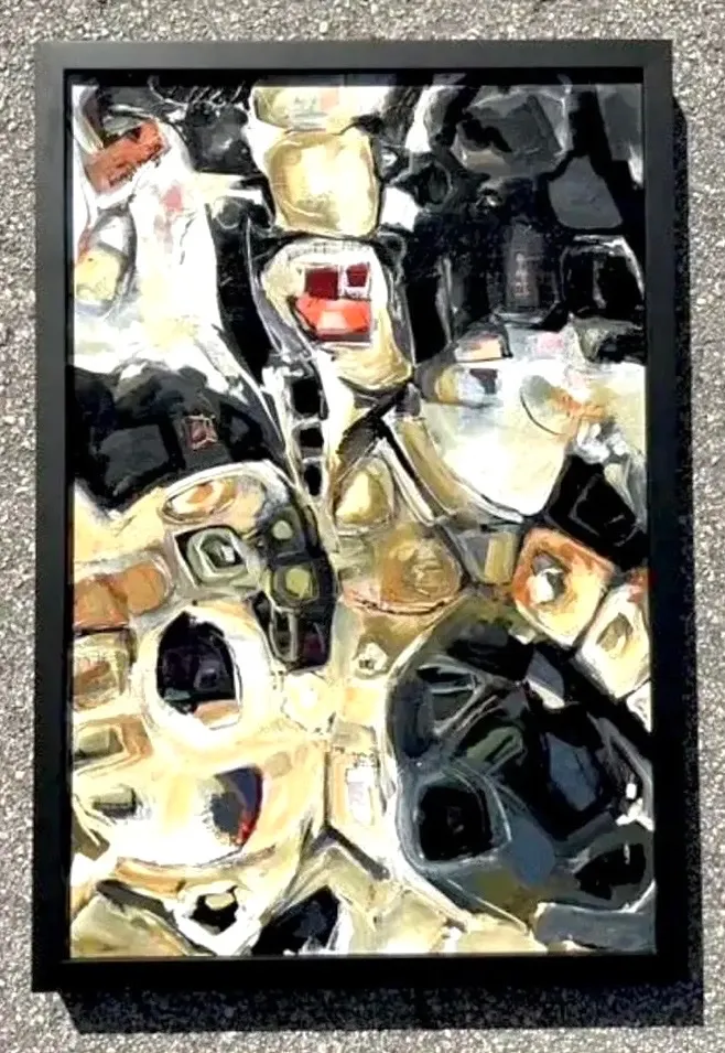 Vintage Original Abstract Oil Painting on Board - Canvas, 21.5W x 31.5H — additional photo 3