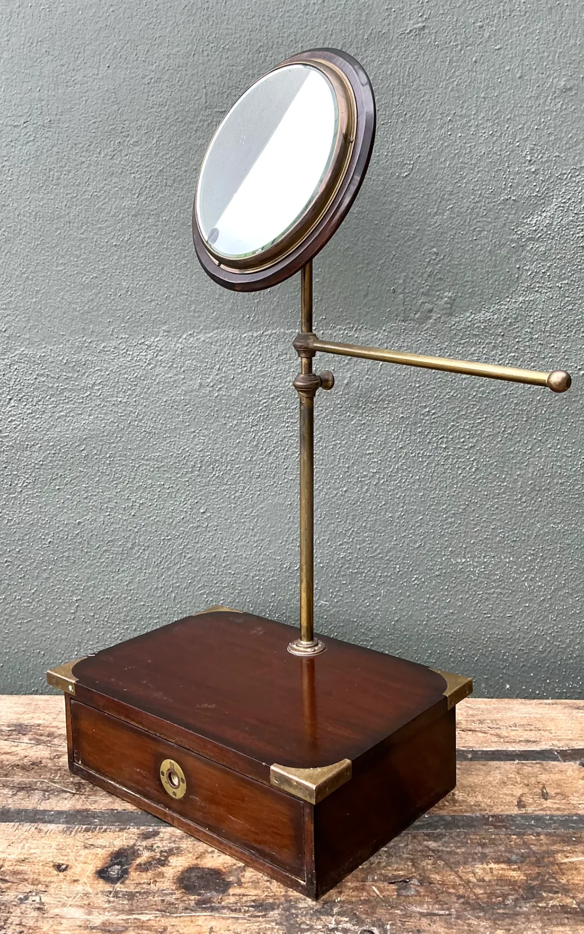 Vintage Brass and Wood Campaign Vanity Mirror — additional photo 3