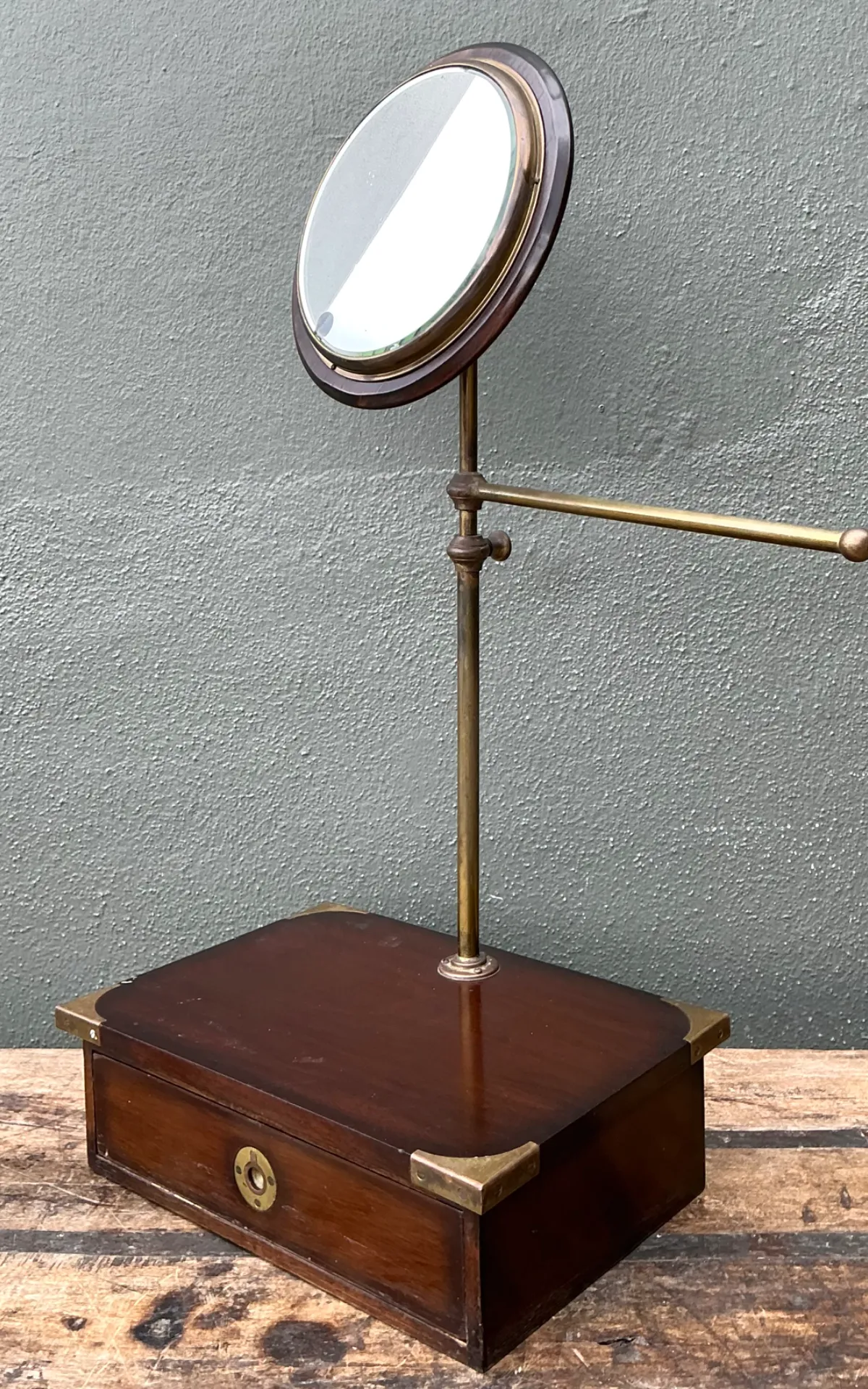 Vintage Brass and Wood Campaign Vanity Mirror — additional photo 7