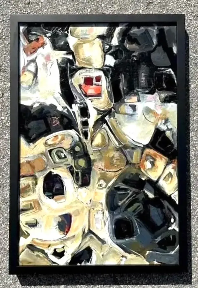 Vintage Original Abstract Oil Painting on Board - Canvas, 21.5W x 31.5H — additional photo 4