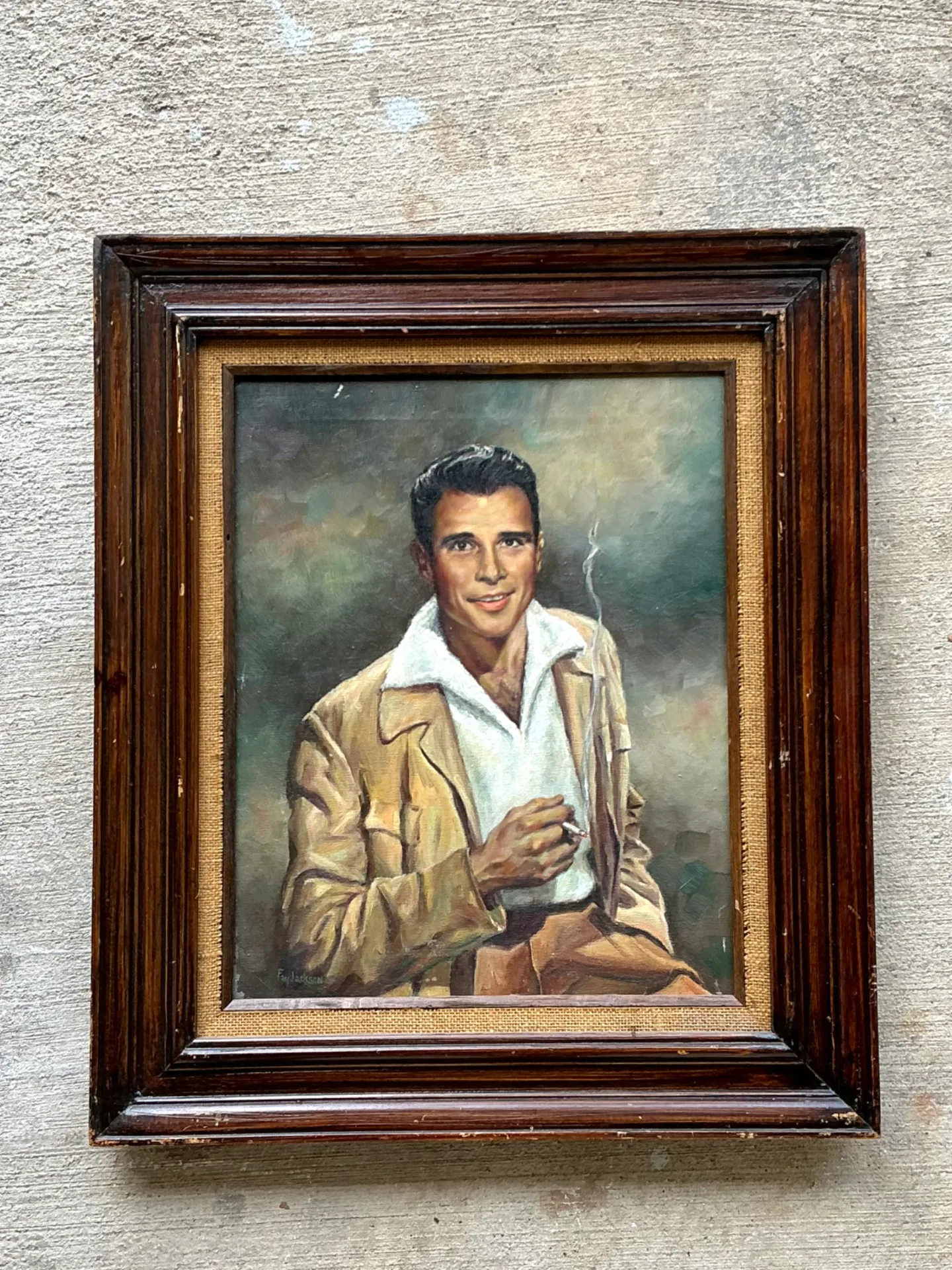 Vintage Framed Figurative Portrait Painting — additional photo 2