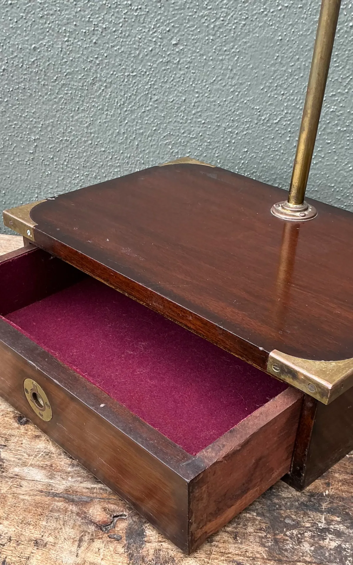 Vintage Brass and Wood Campaign Vanity Mirror — additional photo 4