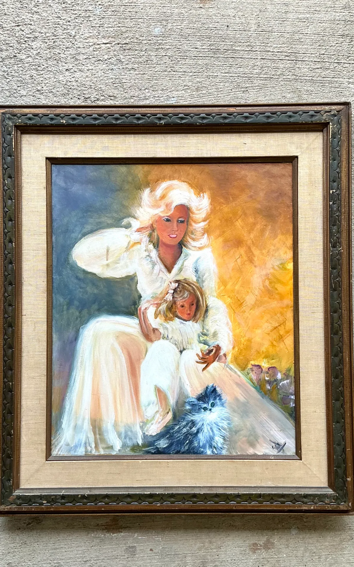 Vintage Mother and Child Oil Painting